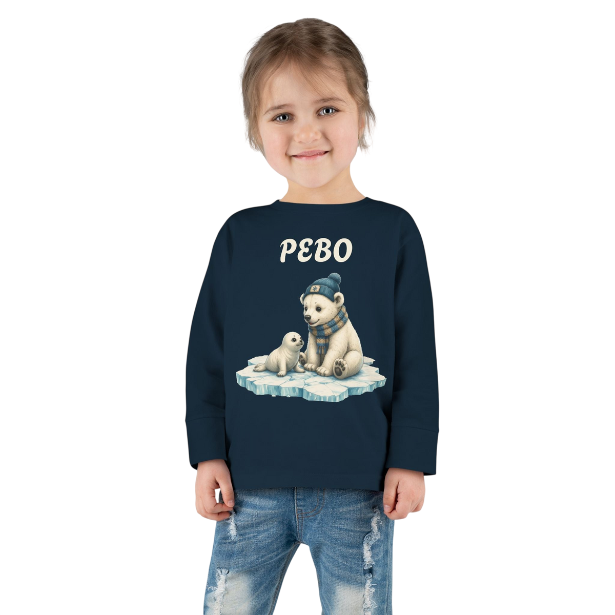 Toddler Long Sleeve Tee — Cozy Polar Bear & Seal Winter Shirt ("PEBO" Design)