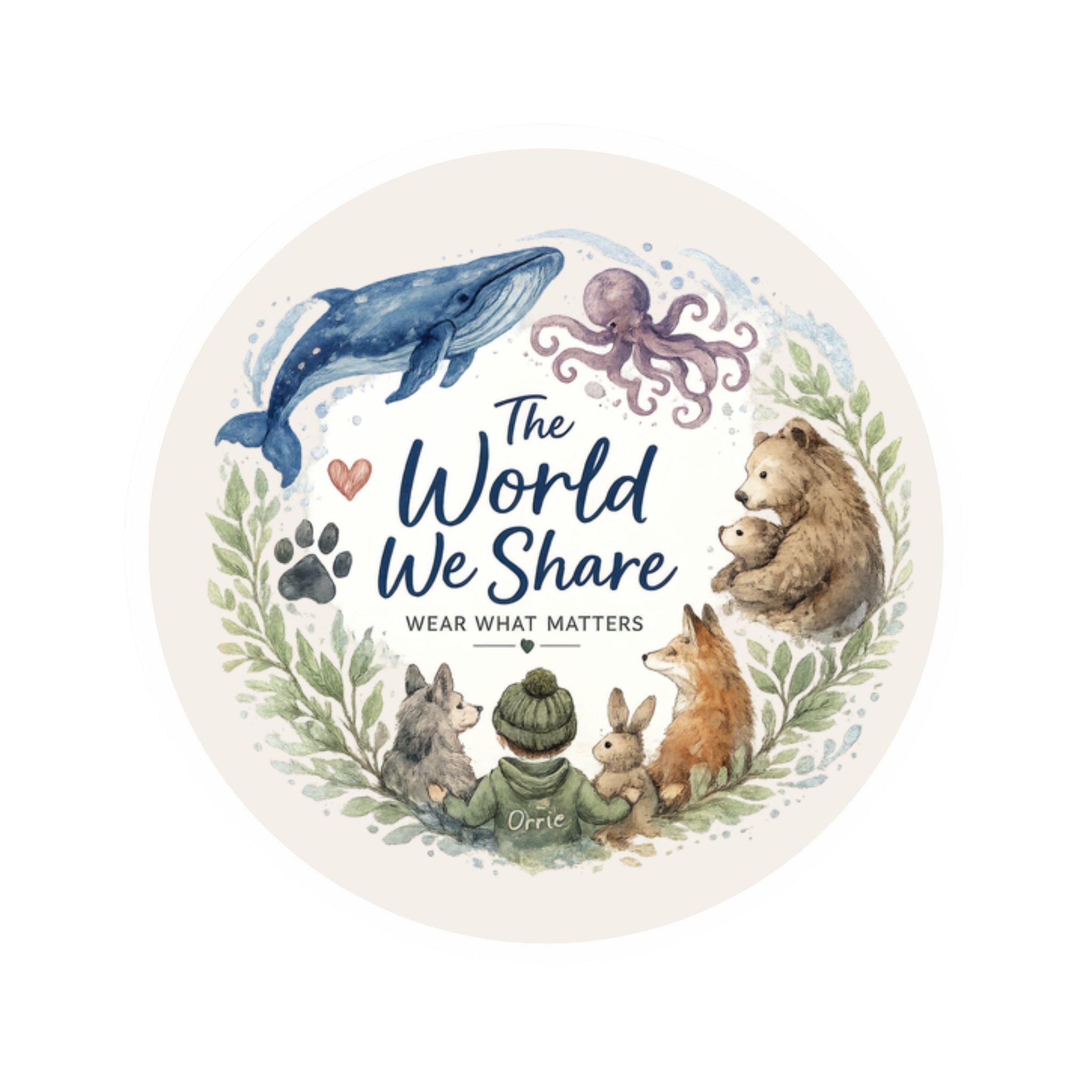 Round Sticker — The World We Share | Eco Wildlife Laptop & Water Bottle Decal