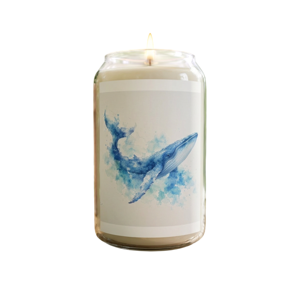 Whale Watercolor Soy Candle — 13.75 oz Scented Jar