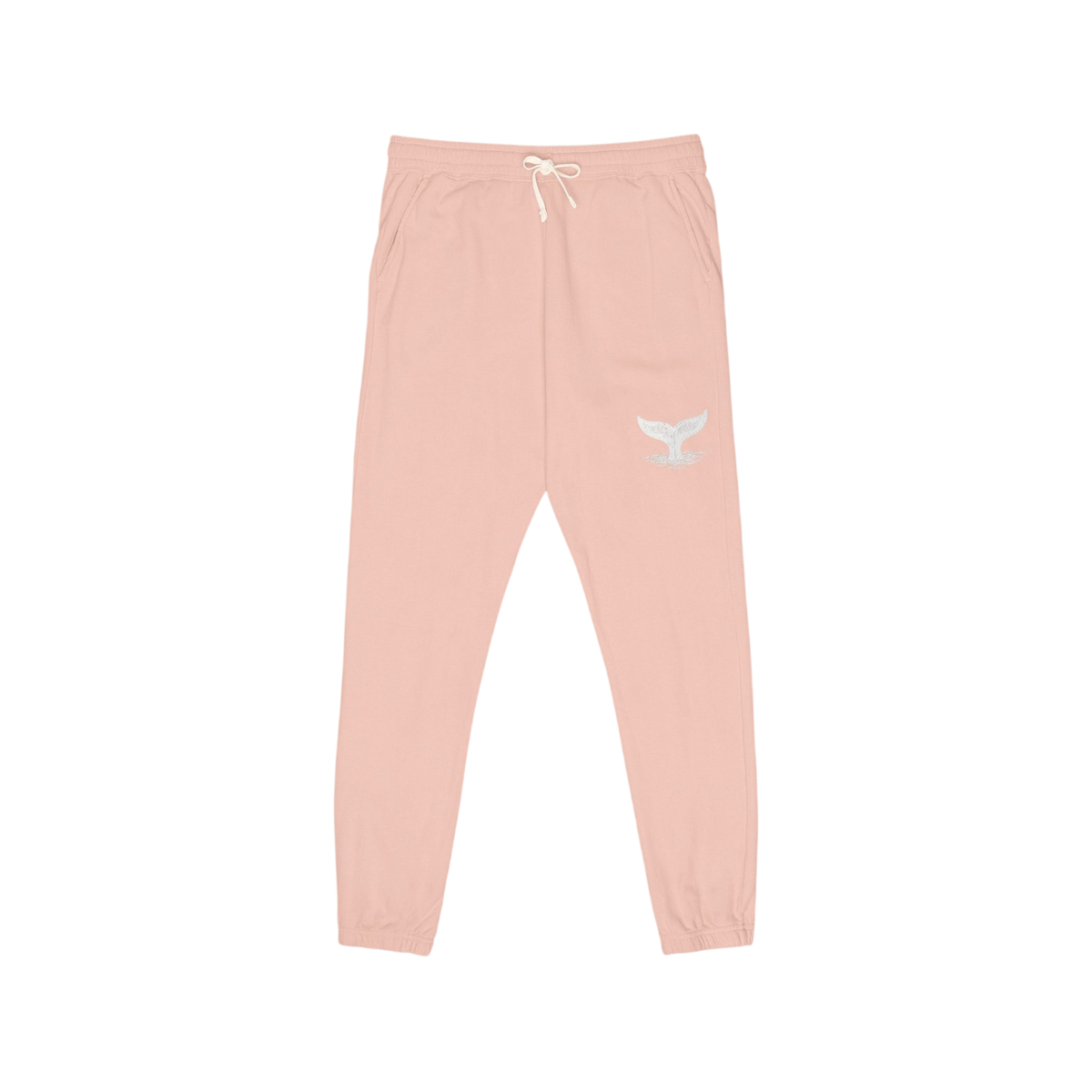 Whale Tail Rose Pink Embroidered Fleece Sweatpants