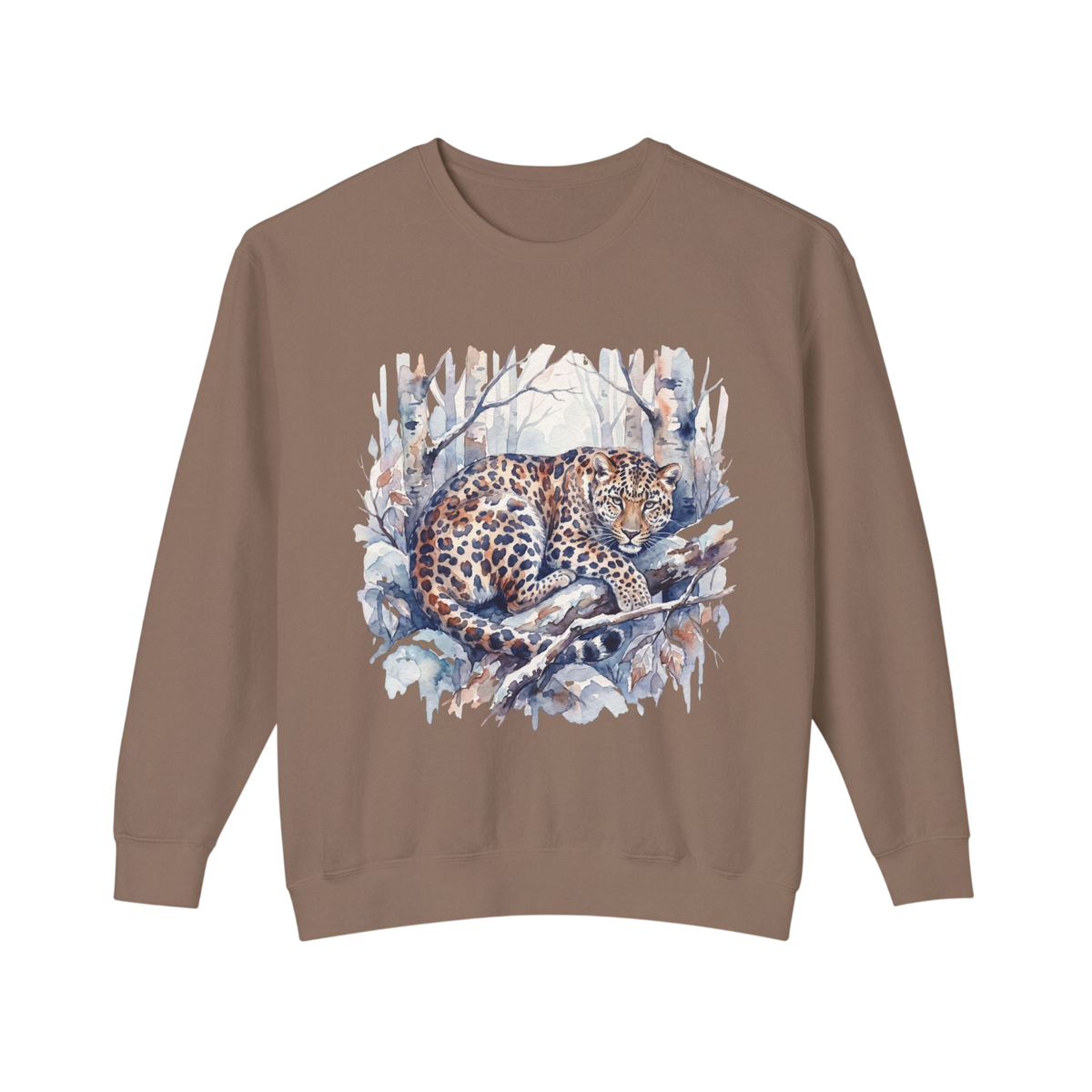 Leopard in Snow Crewneck Sweatshirt — Watercolor Snowy Leopard Graphic