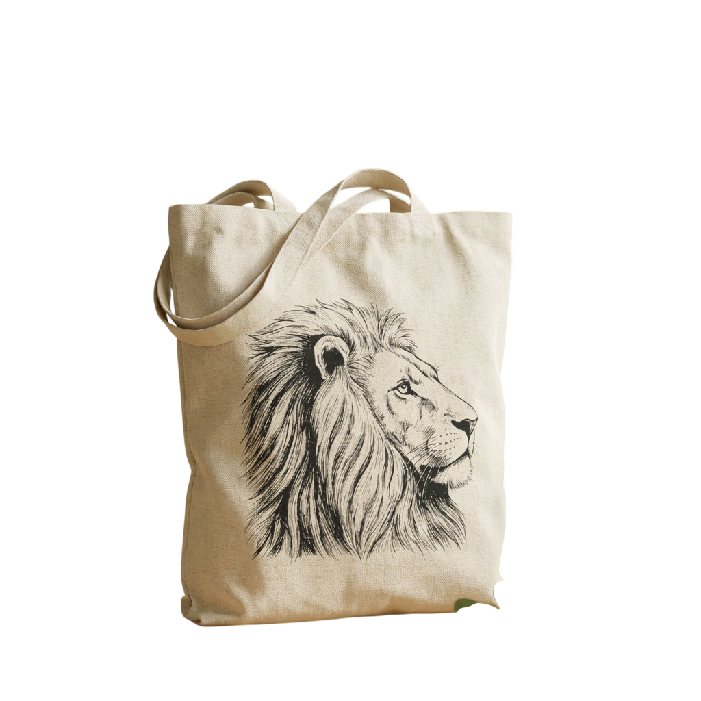 Lion Hand-Drawn Wildlife Portrait Tote