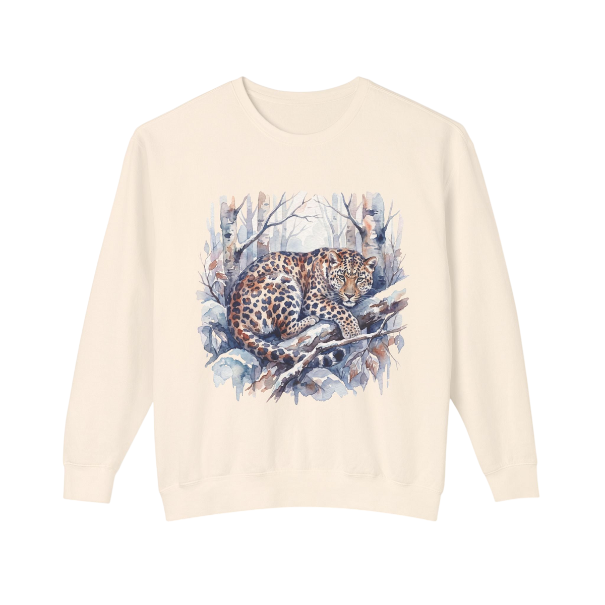 Leopard in Snow Crewneck Sweatshirt — Watercolor Snowy Leopard Graphic