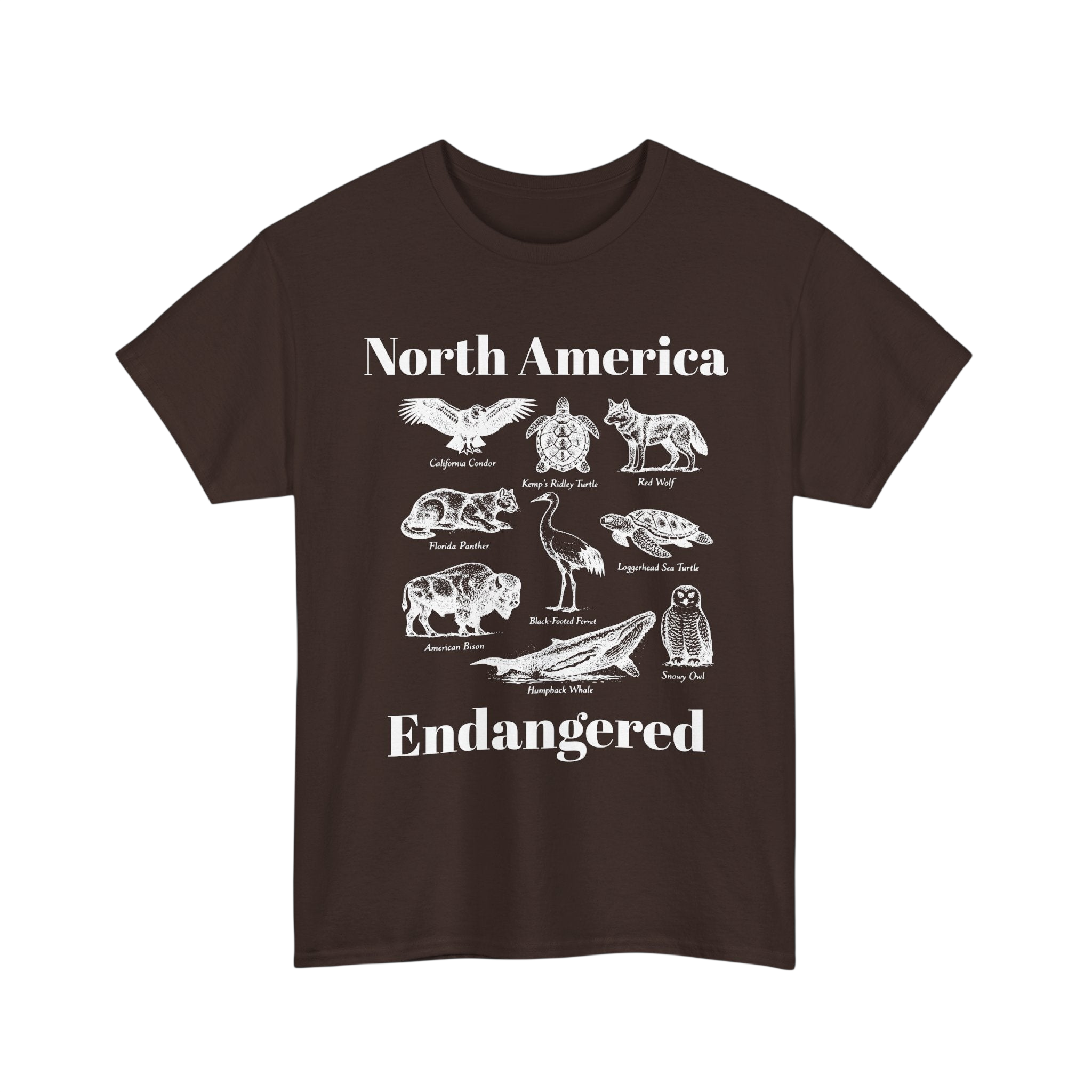 North America Endangered Green Graphic T-shirt on 100% cotton