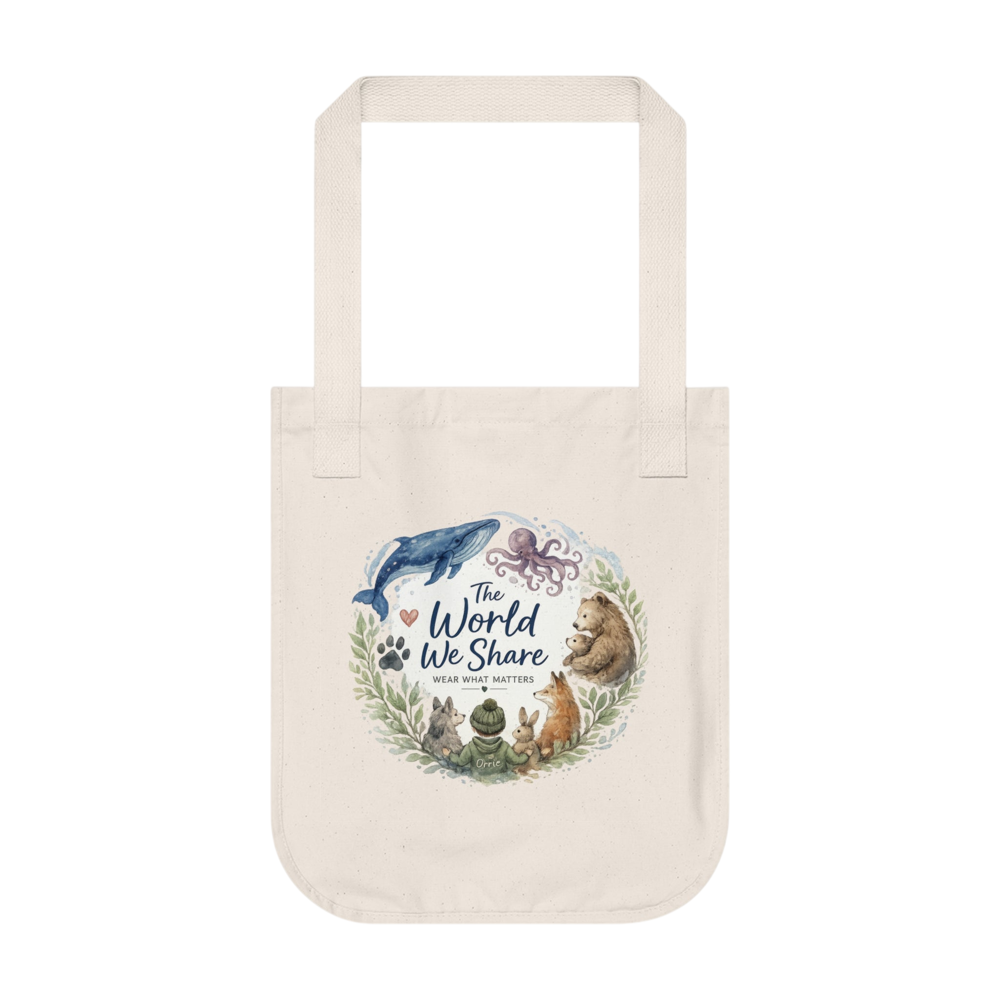 Eco Canvas Tote — "The World We Share" Animal Nature Reusable Grocery Bag