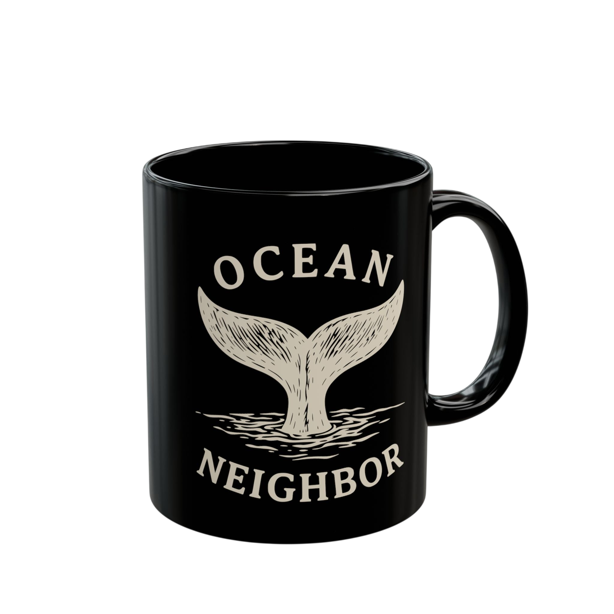 Ocean Neighbor Whale Tail Black Coffee Mug (11oz, 15oz)