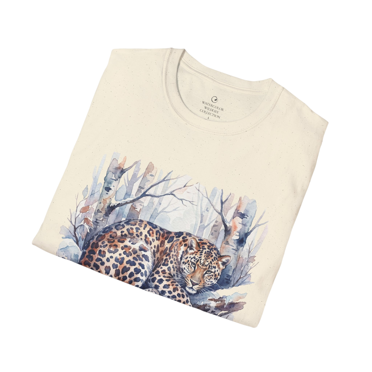 Leopard in Winter Forest Graphic T-Shirt on 100% cotton