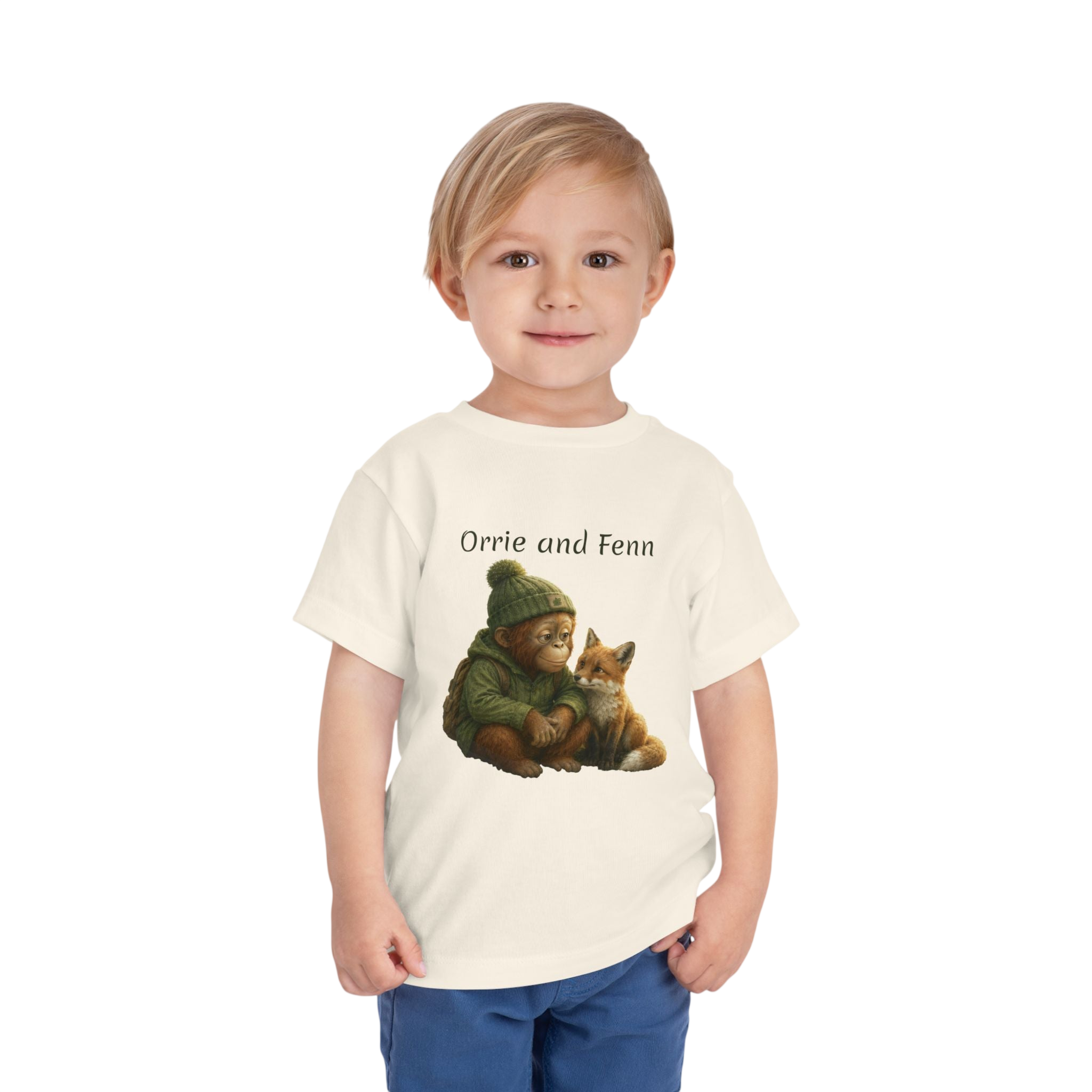 Toddler Tee — 'Orrie and Fenn' Cozy Woodland Fox & Orangutan Illustration