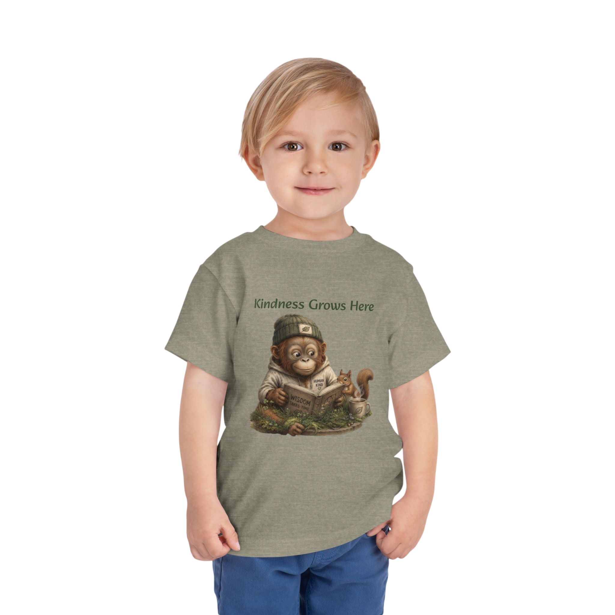 Toddler Tee — "Kindness Grows Here" Orrie and Squirrel Reading Shirt