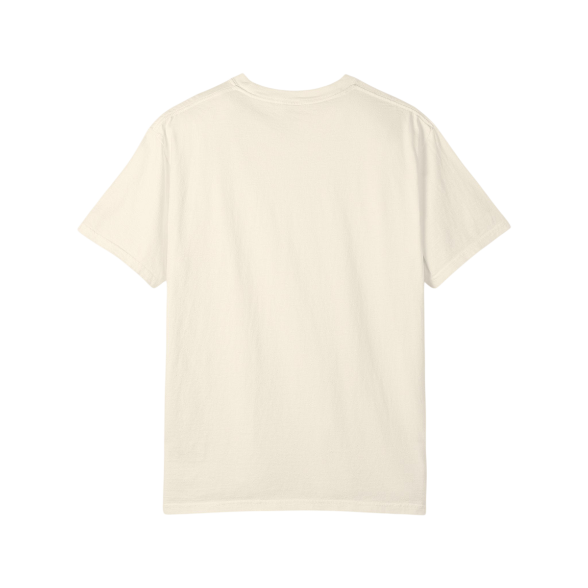 A plain cream-colored short-sleeve t-shirt shown from the back, isolated on a solid white background.