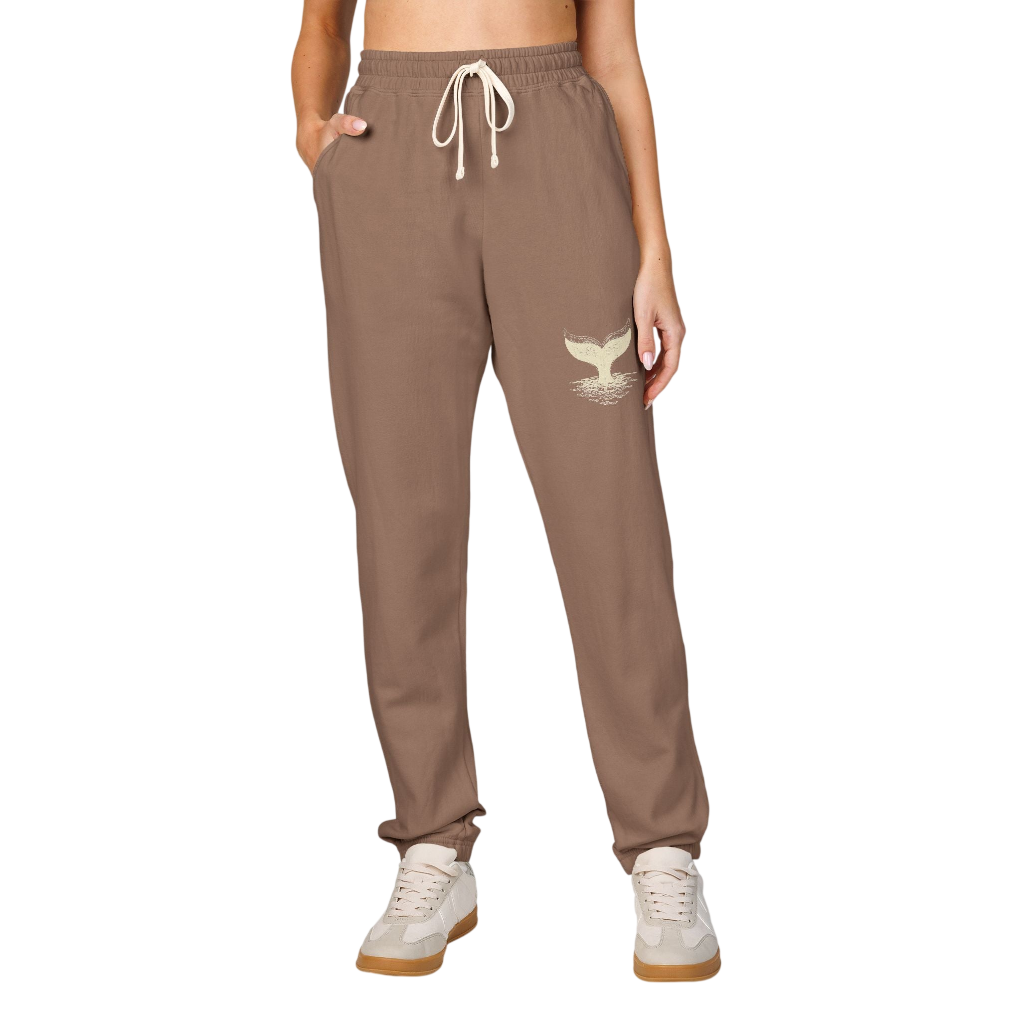 Embroidered Whale Tail Fleece Sweatpants — Garment-Dyed Cozy Joggers