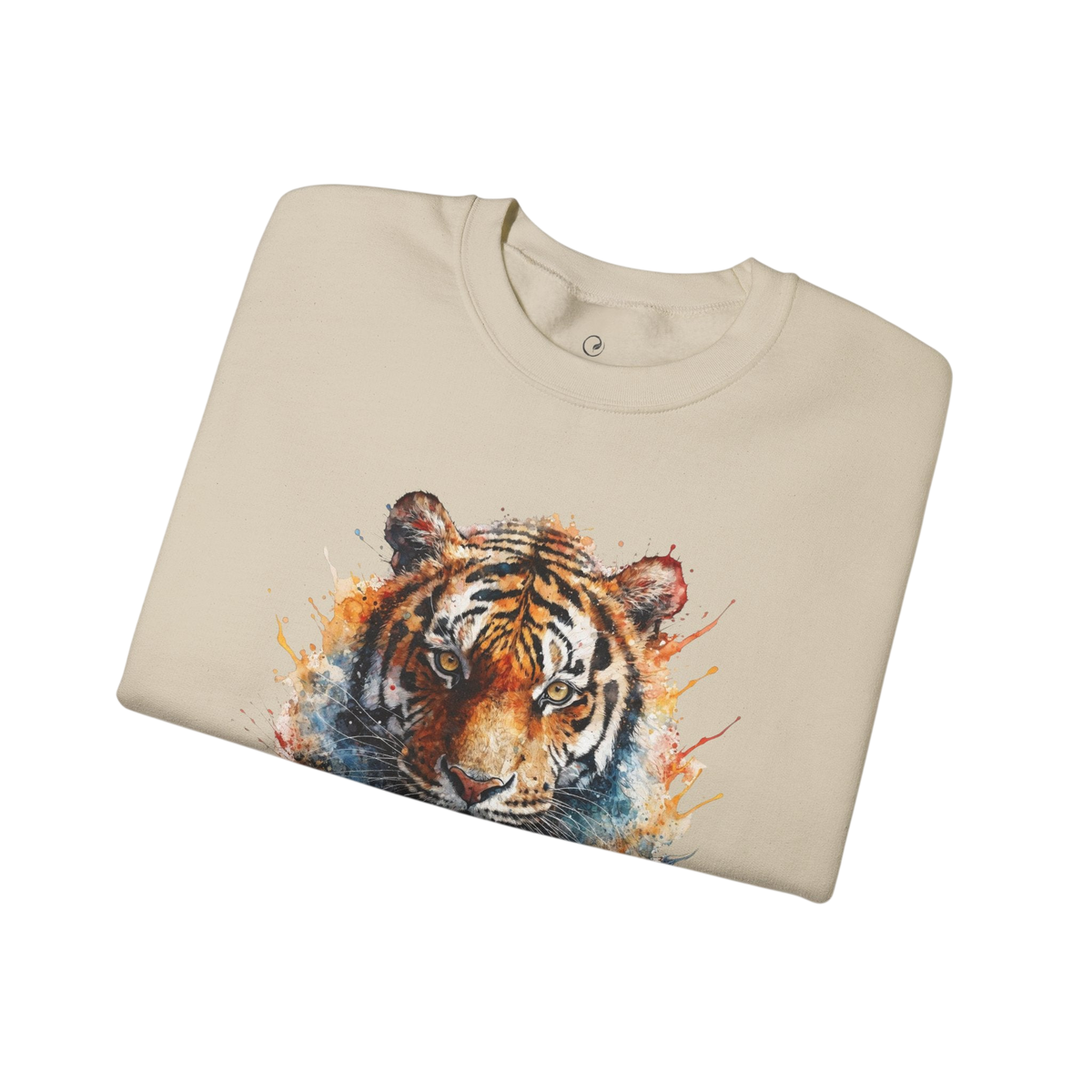 Tiger Watercolor Sweatshirt — Artistic Big Cat Crewneck in Sand