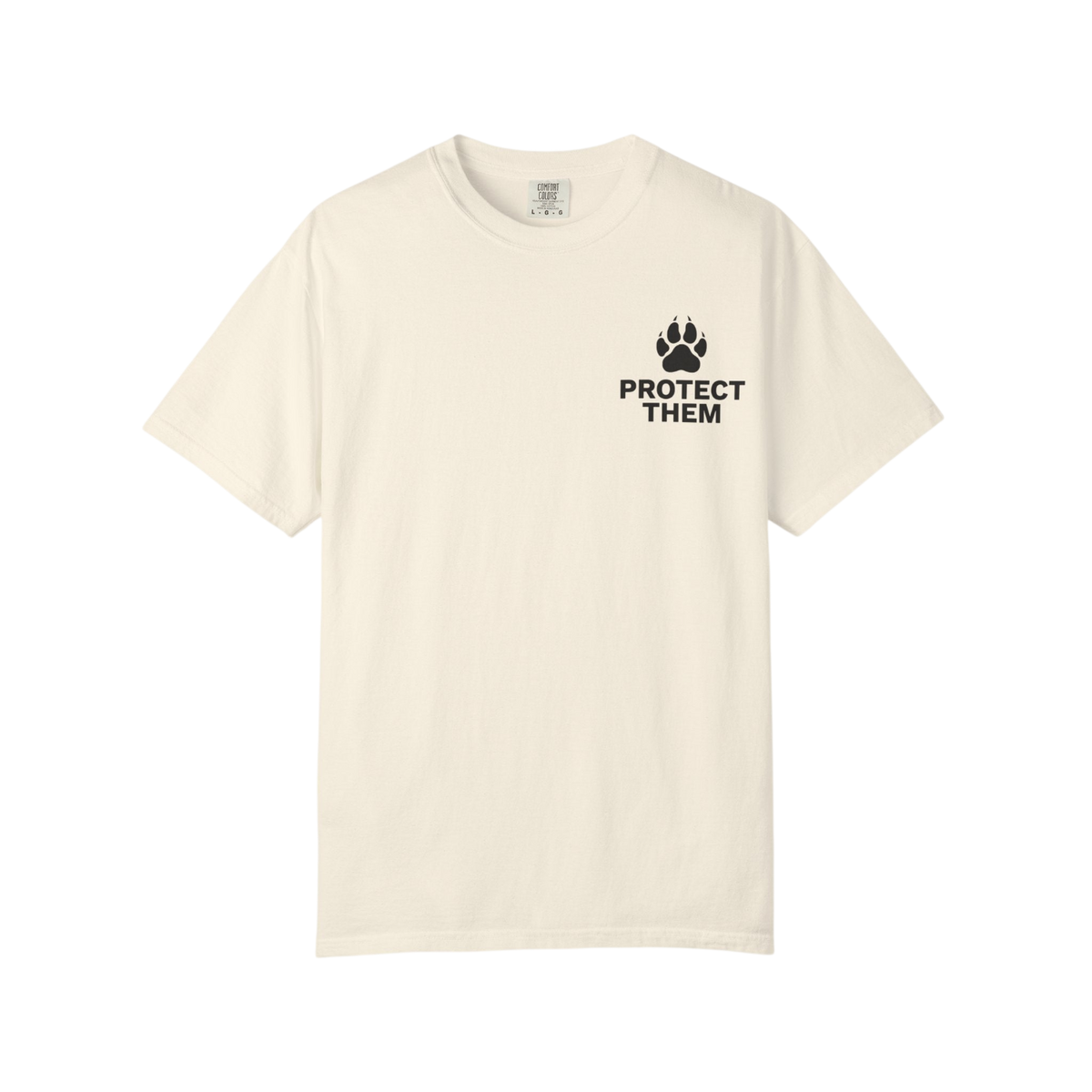 Protect them T-shirt with a paw print on a stone comfort colors