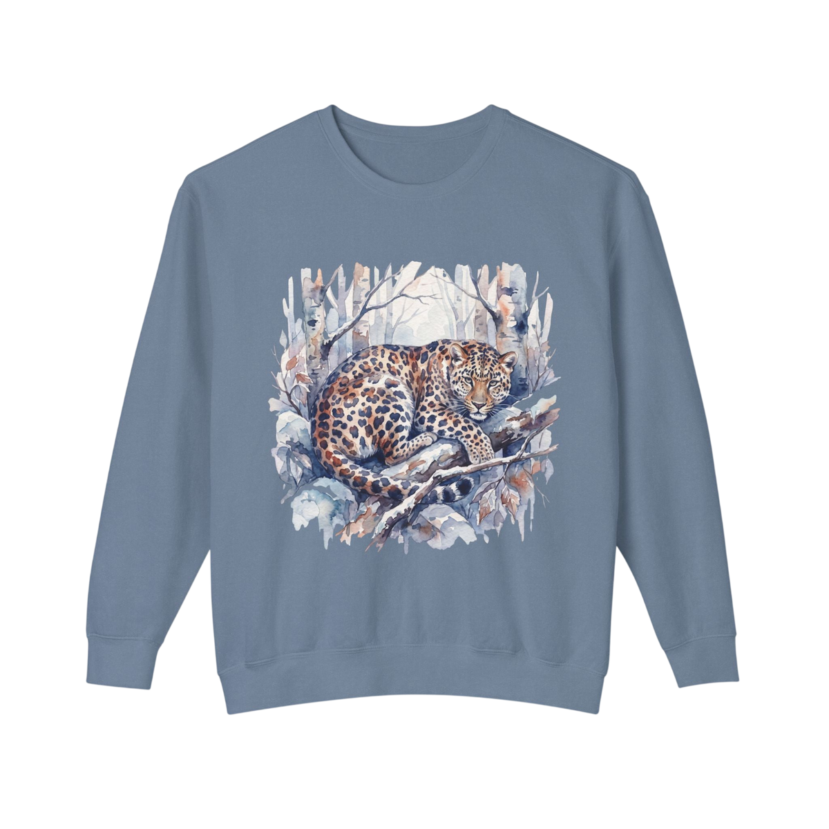 Leopard in Snow Crewneck Sweatshirt — Watercolor Snowy Leopard Graphic