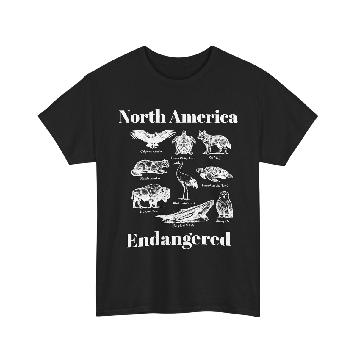 North America Endangered Green Graphic T-shirt on 100% cotton