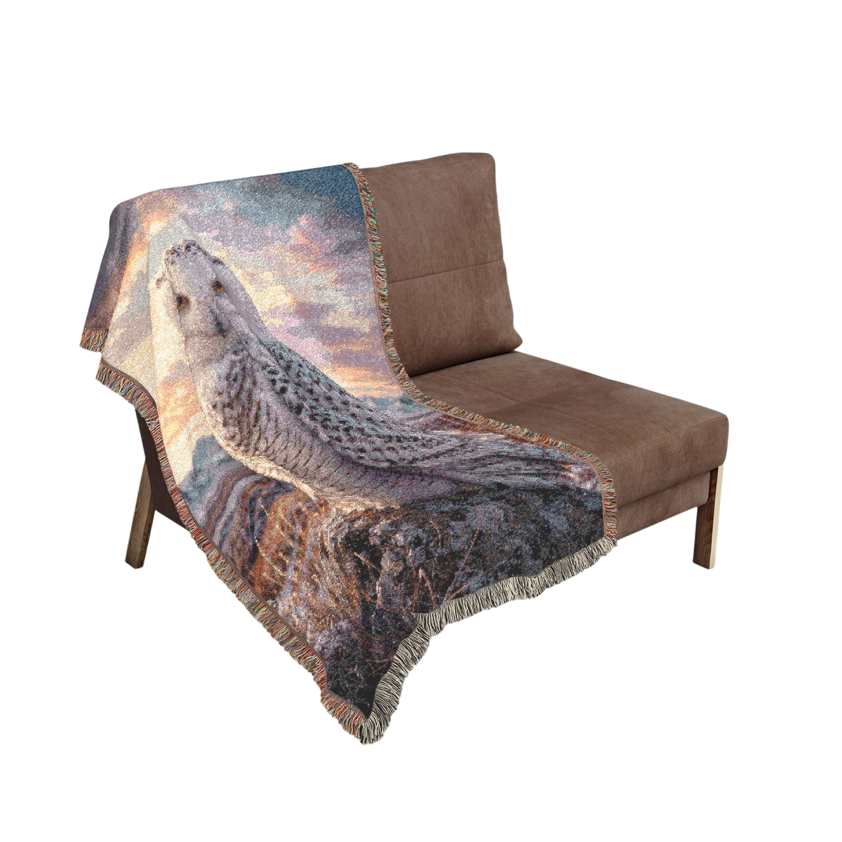 Snowy Owl Woven Blanket – Scenic Sunset 100% Cotton Wildlife Throw