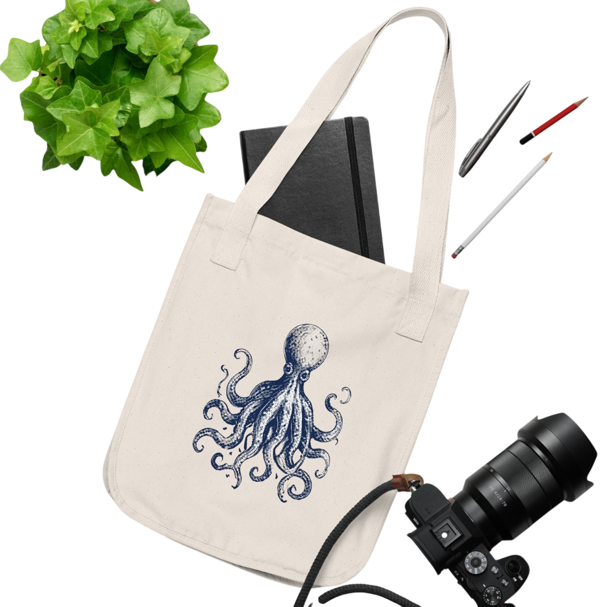 Octopus Canvas Tote — Vintage Ocean Neighbors Organic Tote Bag
