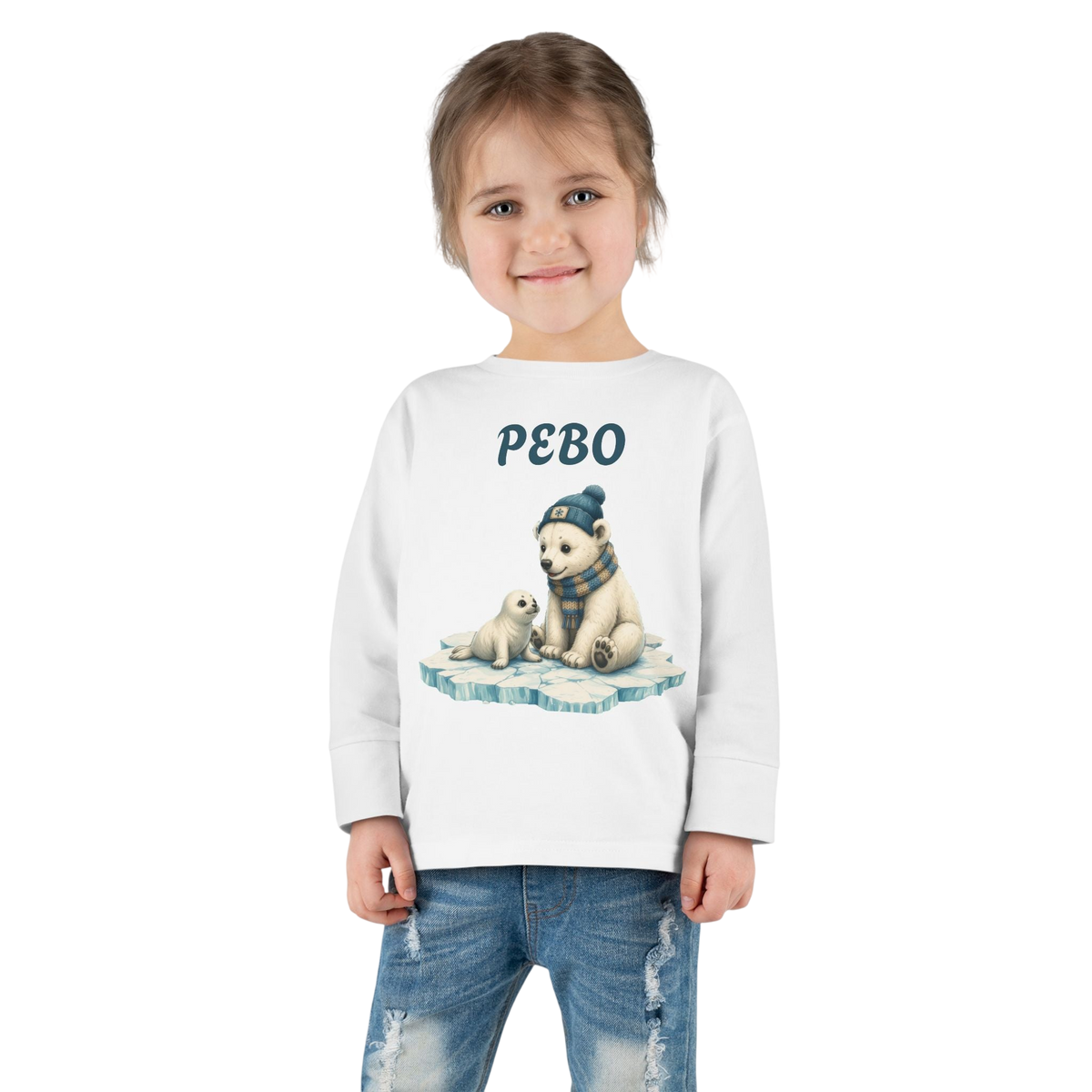 Toddler Long Sleeve Tee — Cozy Polar Bear & Seal Winter Shirt ("PEBO" Design)