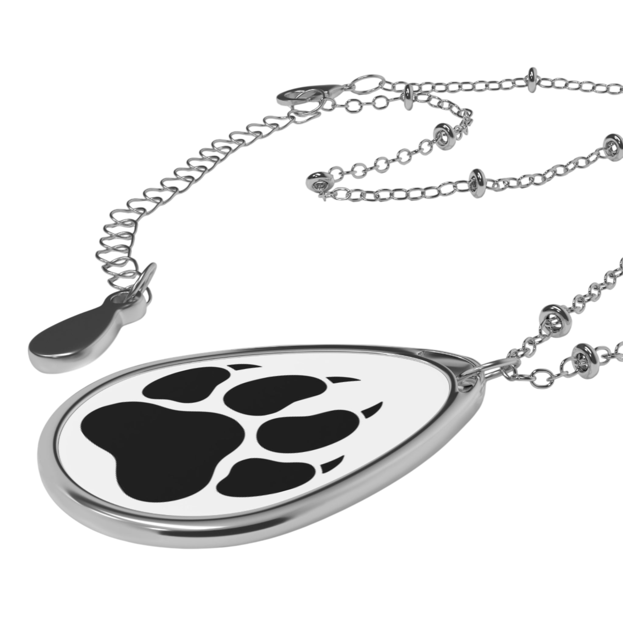 Oval Paw Print Necklace — Sterling Teardrop Pendant