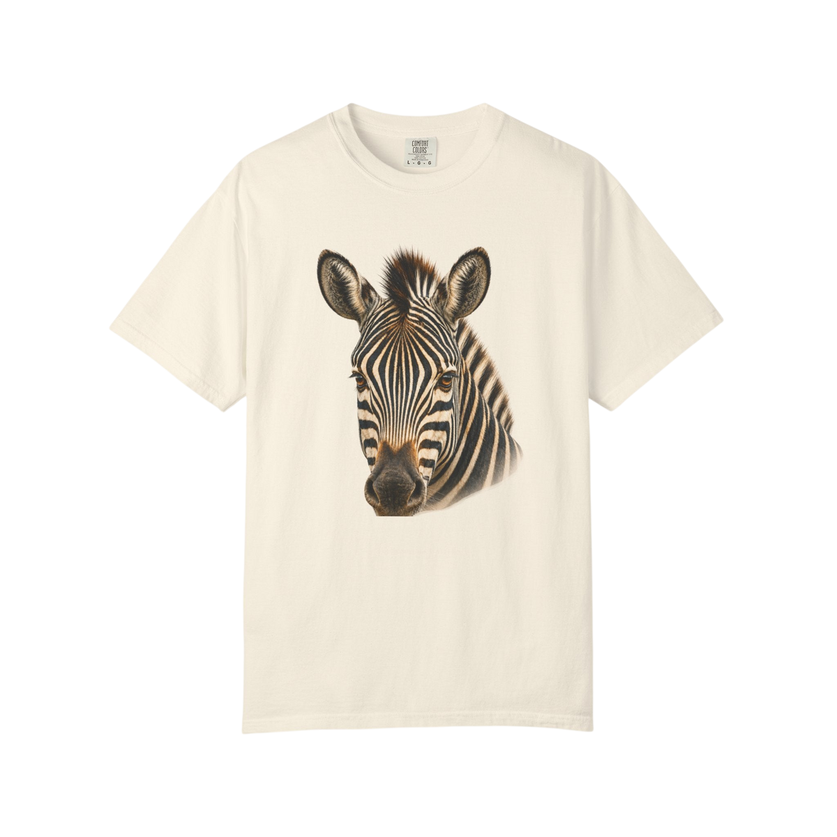 An off-white short-sleeve crewneck t-shirt featuring a detailed graphic print of a zebra's head on the front, with 'EQUUS ZEBRA' printed in small black text below the graphic.