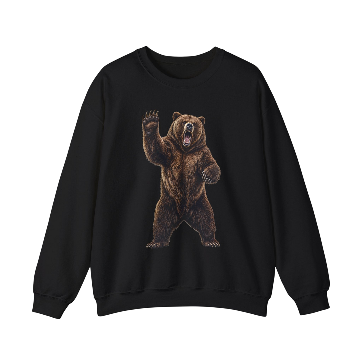 Grizzly Bear Graphic Sweatshirt — Roaring Bear Crewneck for Wildlife Lovers