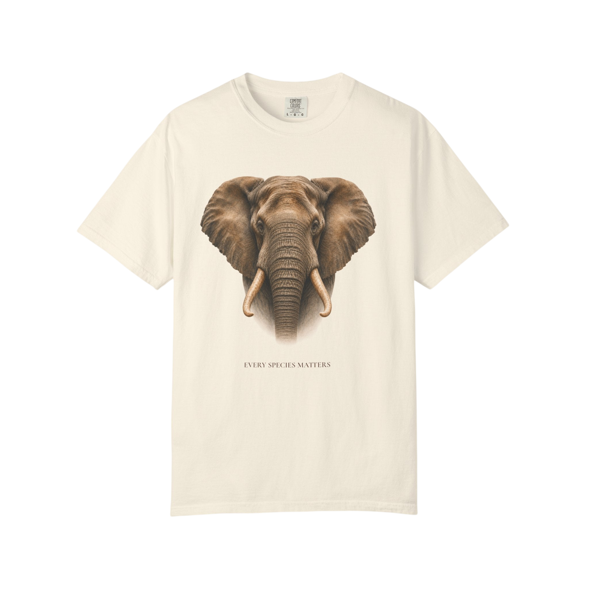 Elephant Portrait Tee — Vintage Every Species Matters Wildlife Graphic T-Shirt on Comfort Colors