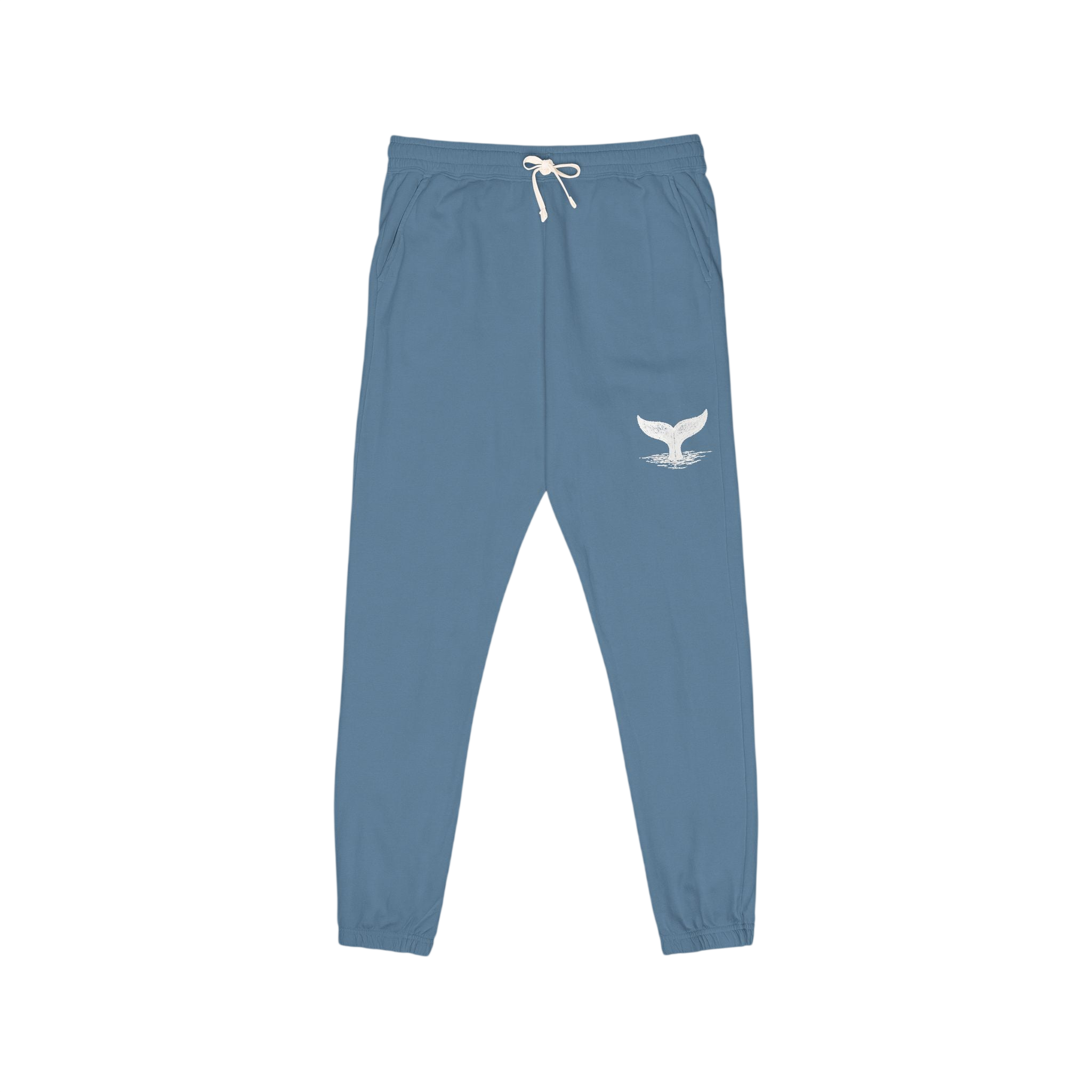 Fleece Sweatpants with EmbroideredWhale Tail Pocket Print — Cozy Garment-Dyed Joggers