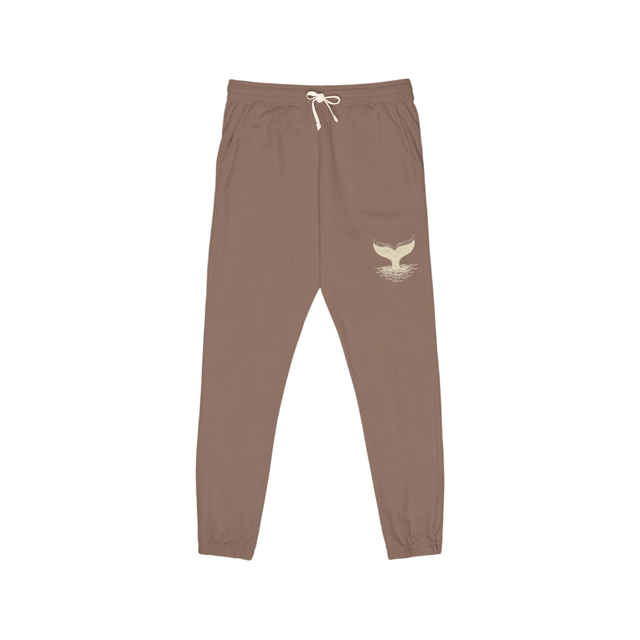 Embroidered Whale Tail Fleece Sweatpants — Garment-Dyed Cozy Joggers