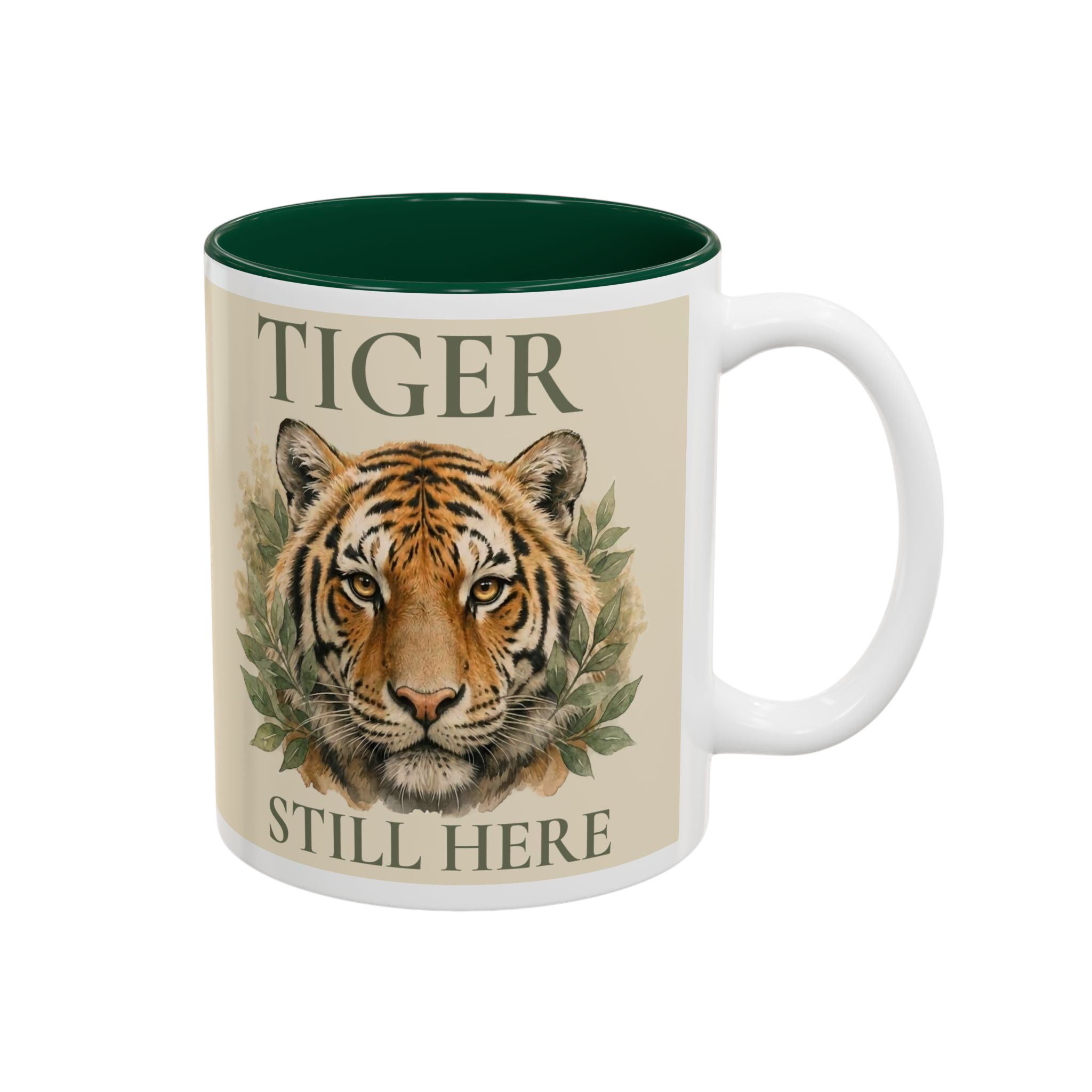 Tiger Still Here Mug — Two-Tone Accent Coffee Cup (11oz/15oz)