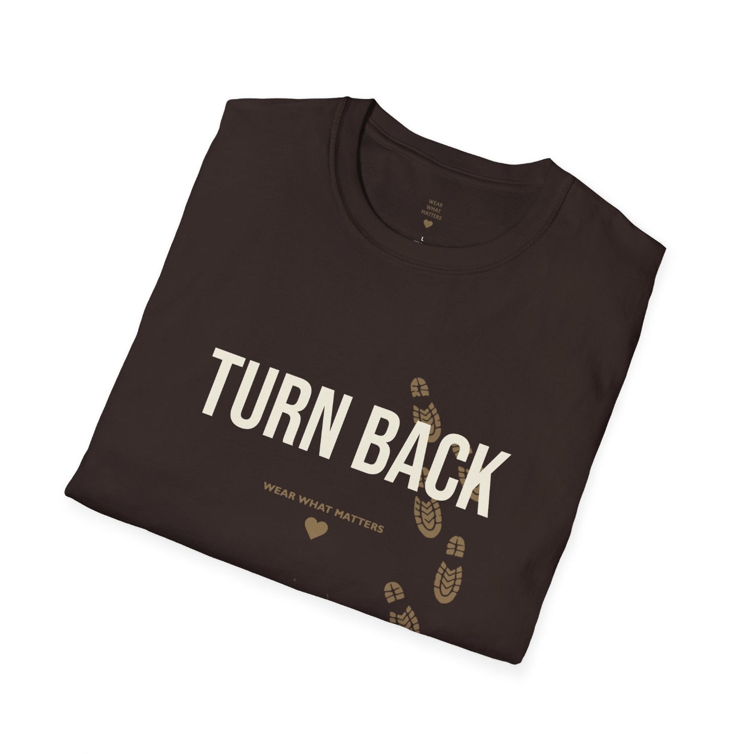 Black t-shirt with white text on a white background
