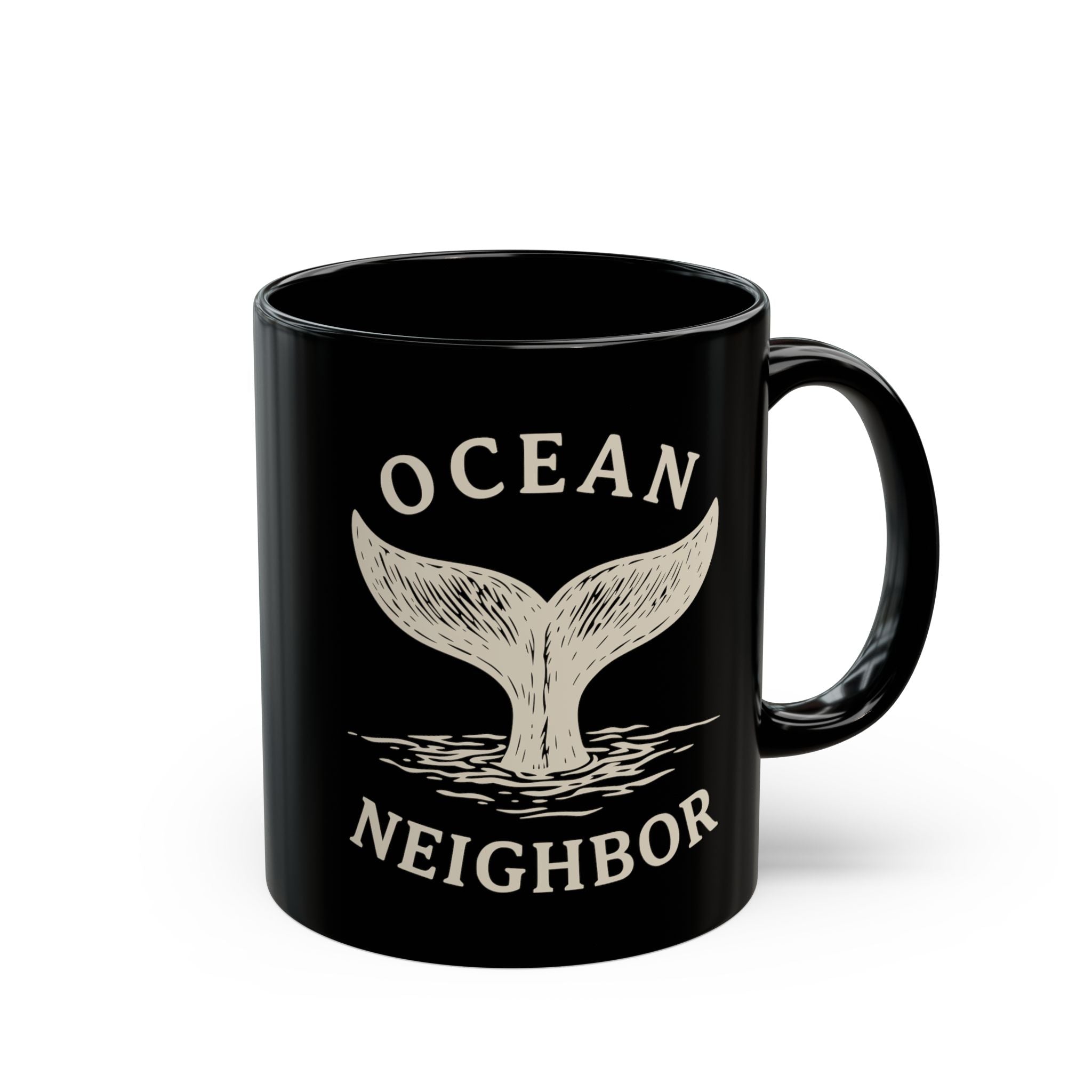Ocean Neighbor Whale Tail Black Coffee Mug (11oz, 15oz)