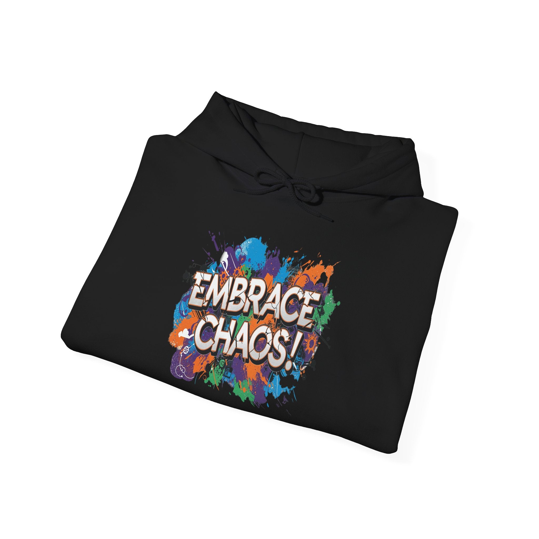 Unisex Heavy Blend™ Hooded Sweatshirt -  Embrace Chaos - Colorful Paint Splash Graphic