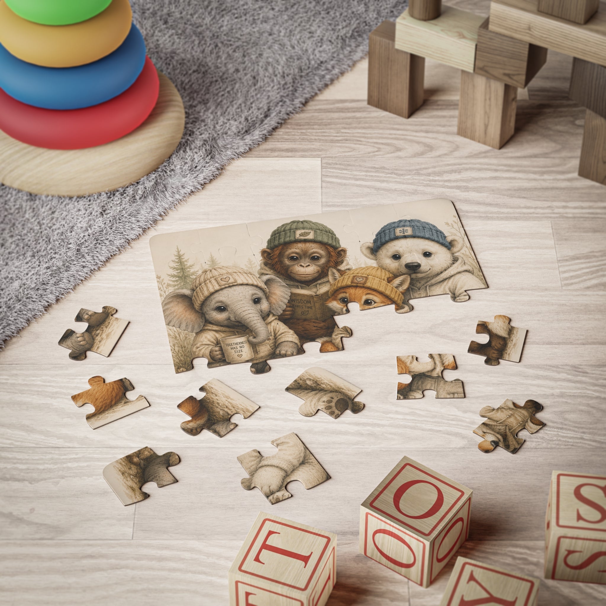 Orrie and  Friends 30-Piece Kids' Puzzle – Cute Baby Animals in Knit Hats