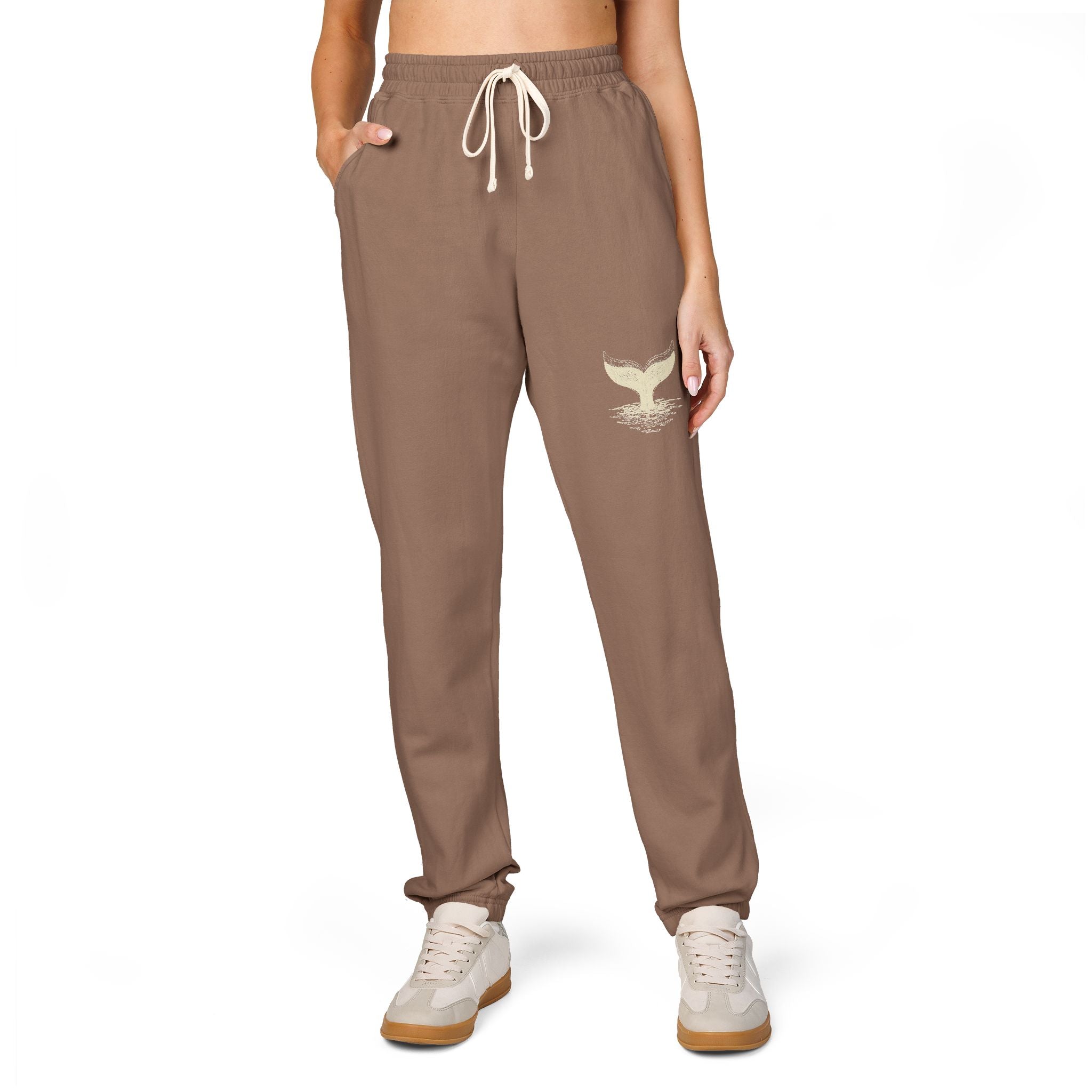 Embroidered Whale Tail Fleece Sweatpants — Garment-Dyed Cozy Joggers