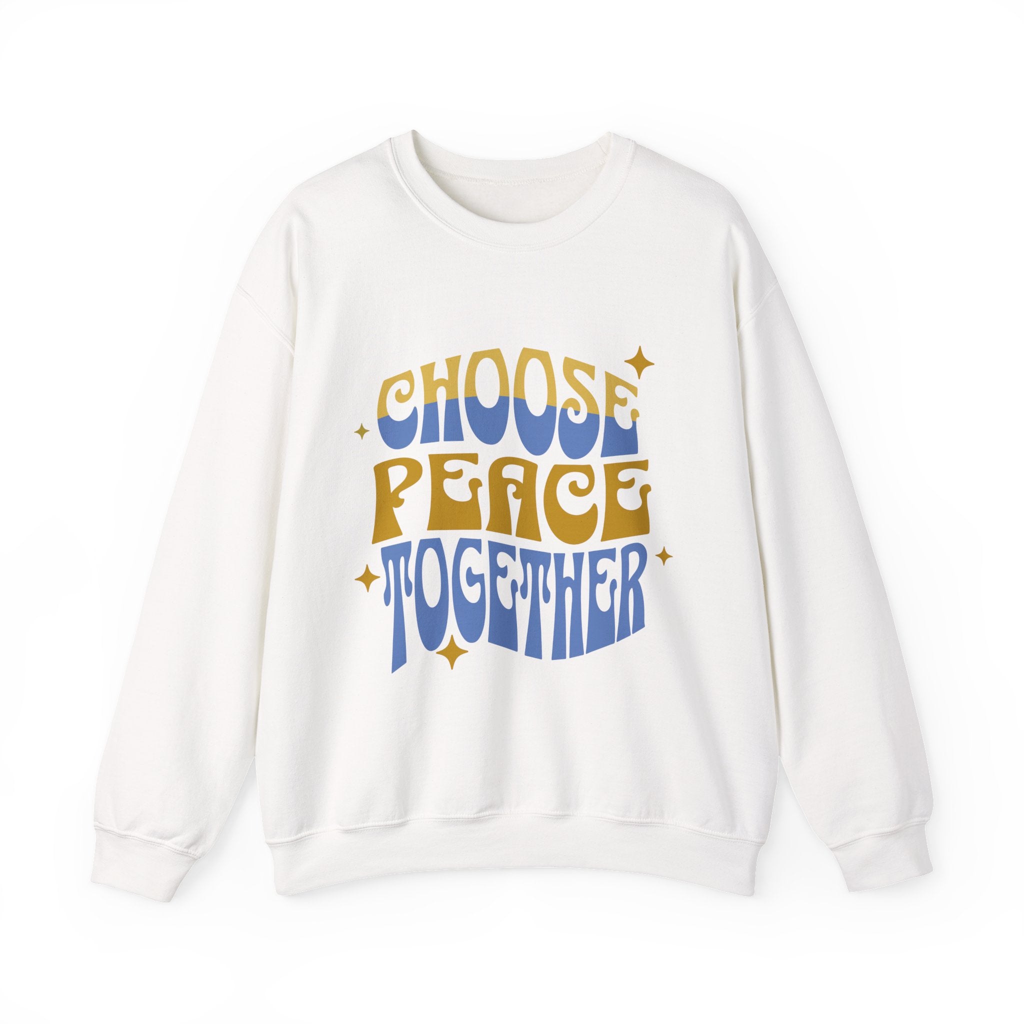 Crewneck Sweatshirt — "Choose Peace Together" Retro Typography, Peace & Unity Graphic