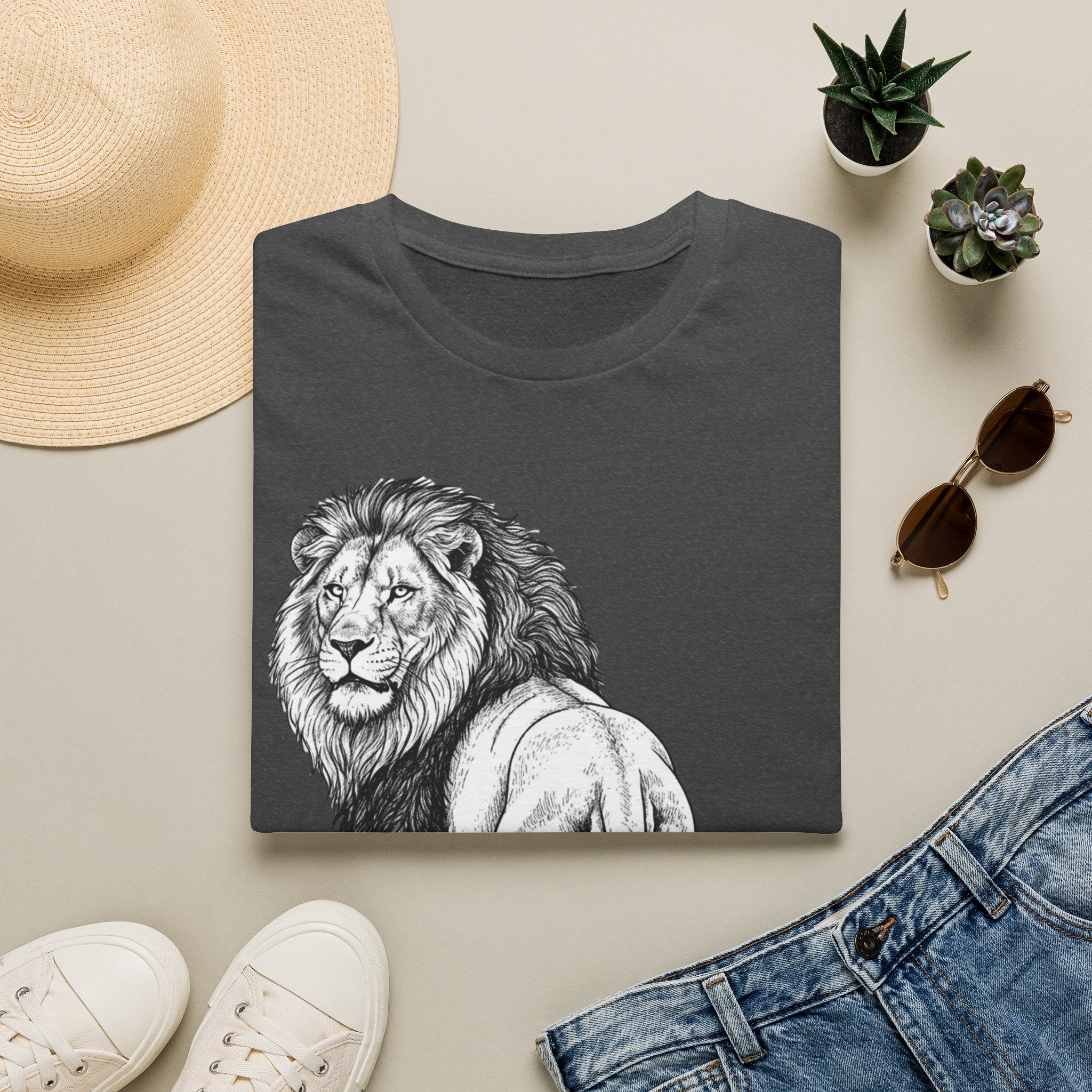 Lion Sketch T-Shirt — Detailed Black & White Lion Illustration Tee