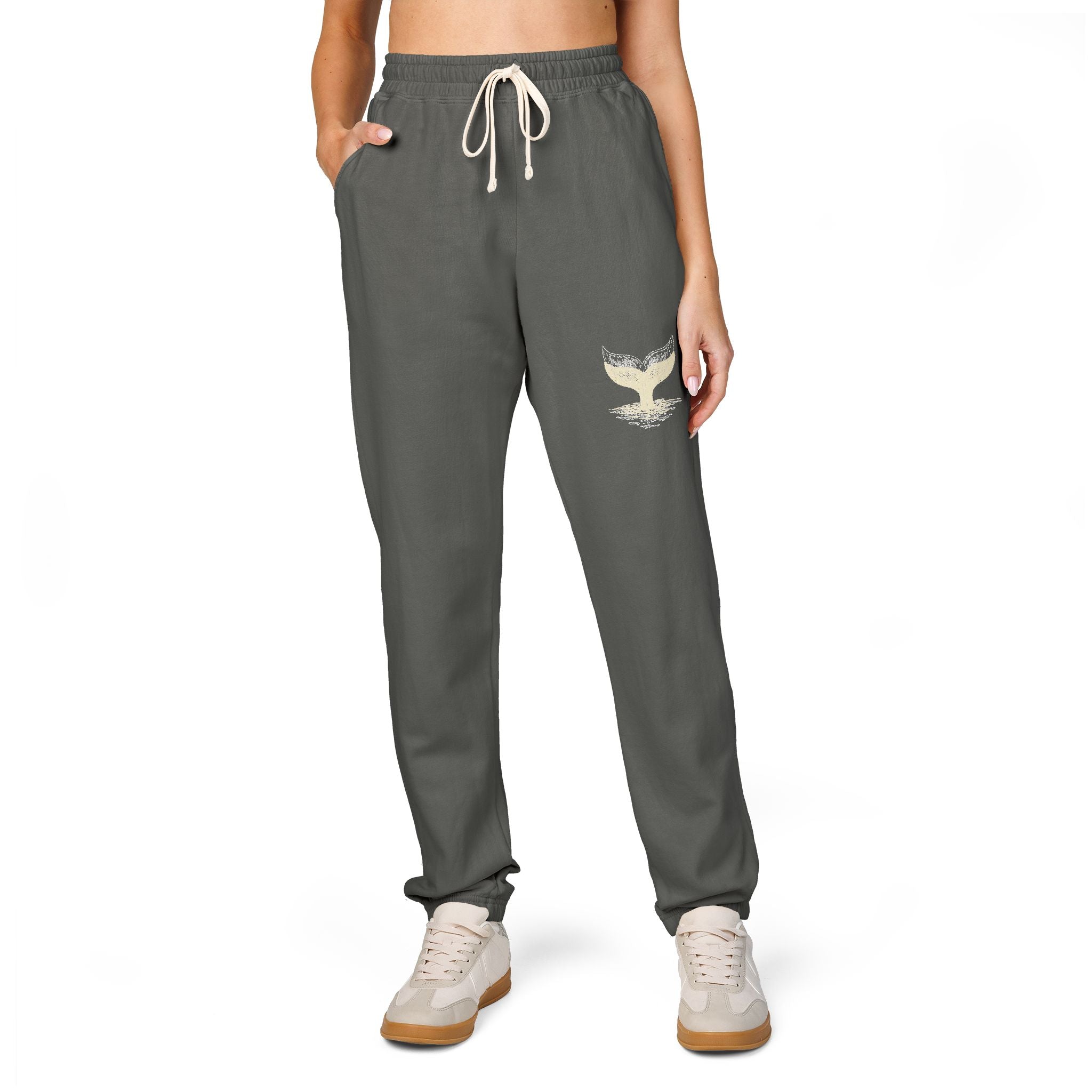 Embroidered Whale Tail Sweatpants — Garment-Dyed Fleece Joggers
