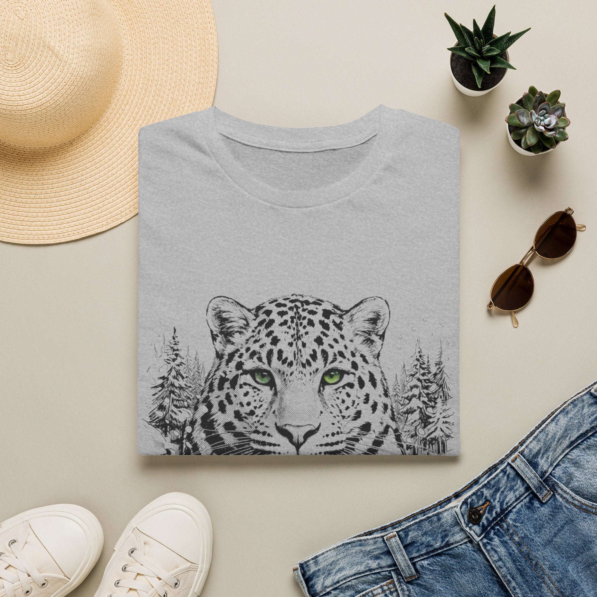 Leopard Portrait T-Shirt — Striking Green-Eyed Big Cat Graphic Tee