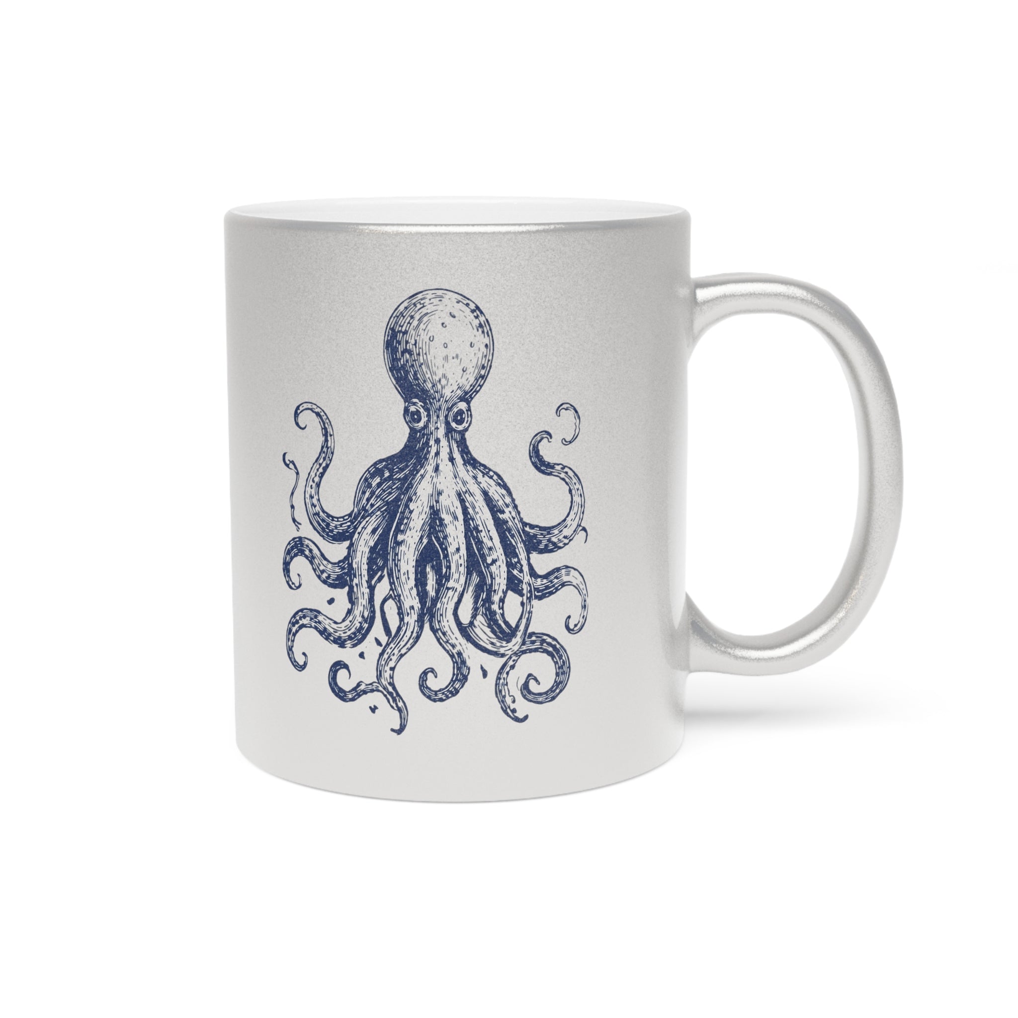 Metallic Octopus Ocean Neighbors Mug — Silver Shimmer Coffee Cup