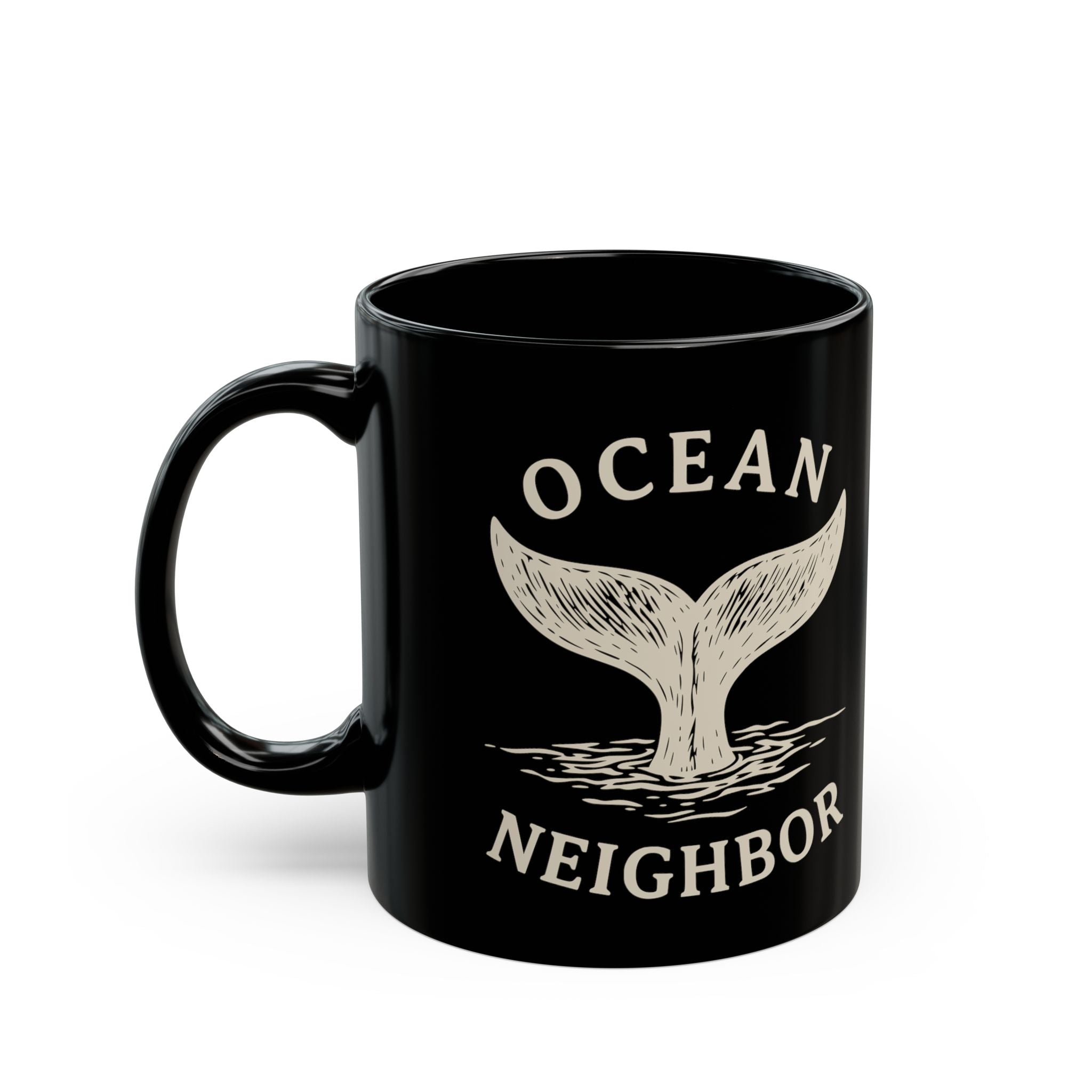 Ocean Neighbor Whale Tail Black Coffee Mug (11oz, 15oz)
