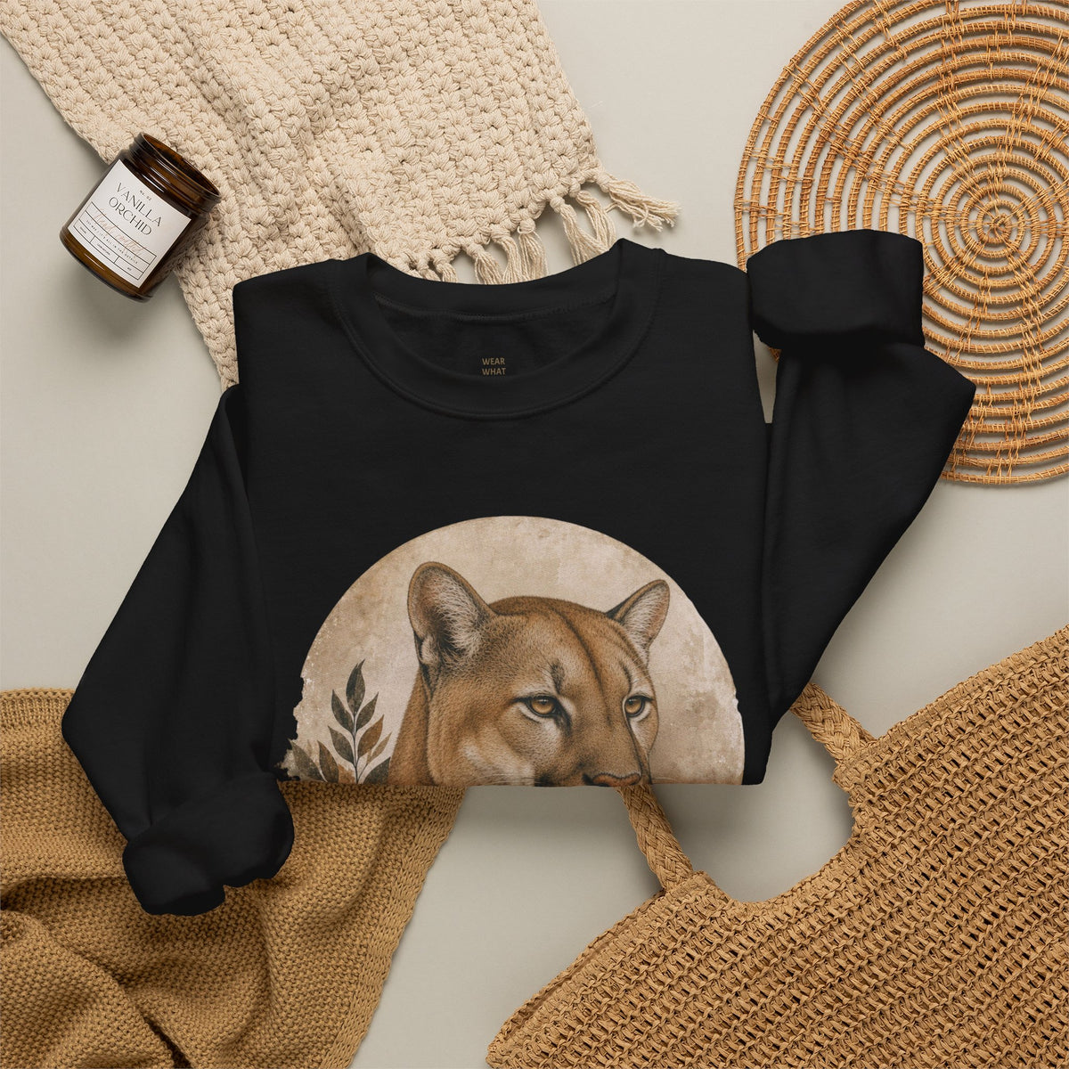 Cougar Big Cat Black Crewneck Sweatshirt