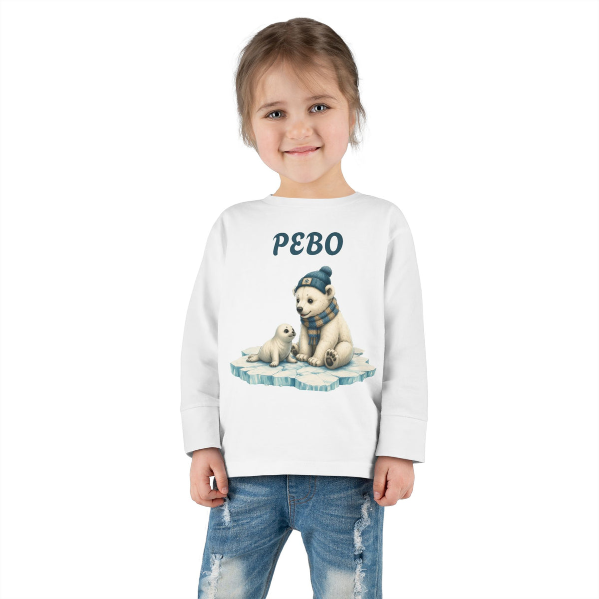 Toddler Long Sleeve Tee — Cozy Polar Bear & Seal Winter Shirt ("PEBO" Design)