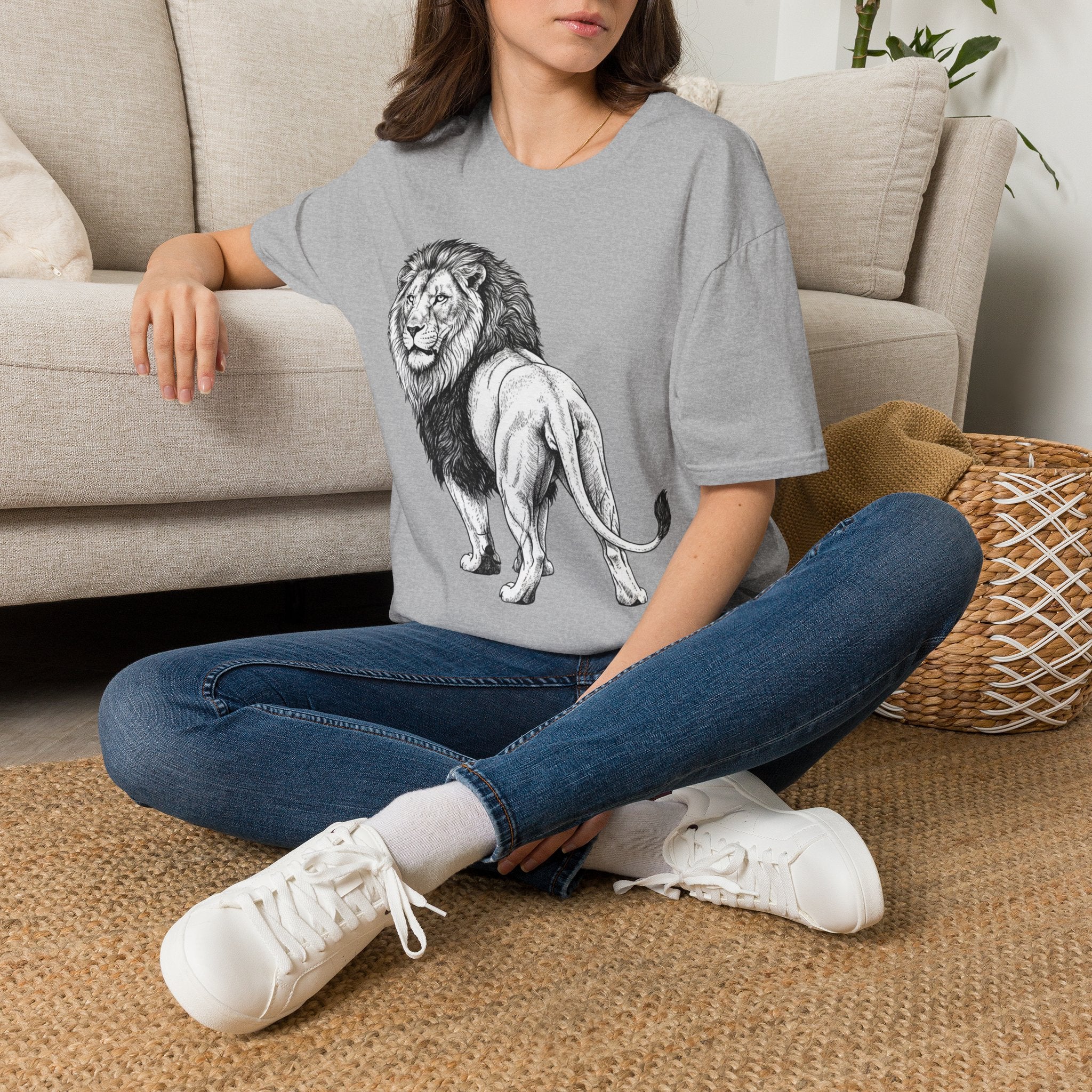 Lion Sketch T-Shirt — Detailed Black & White Lion Illustration Tee