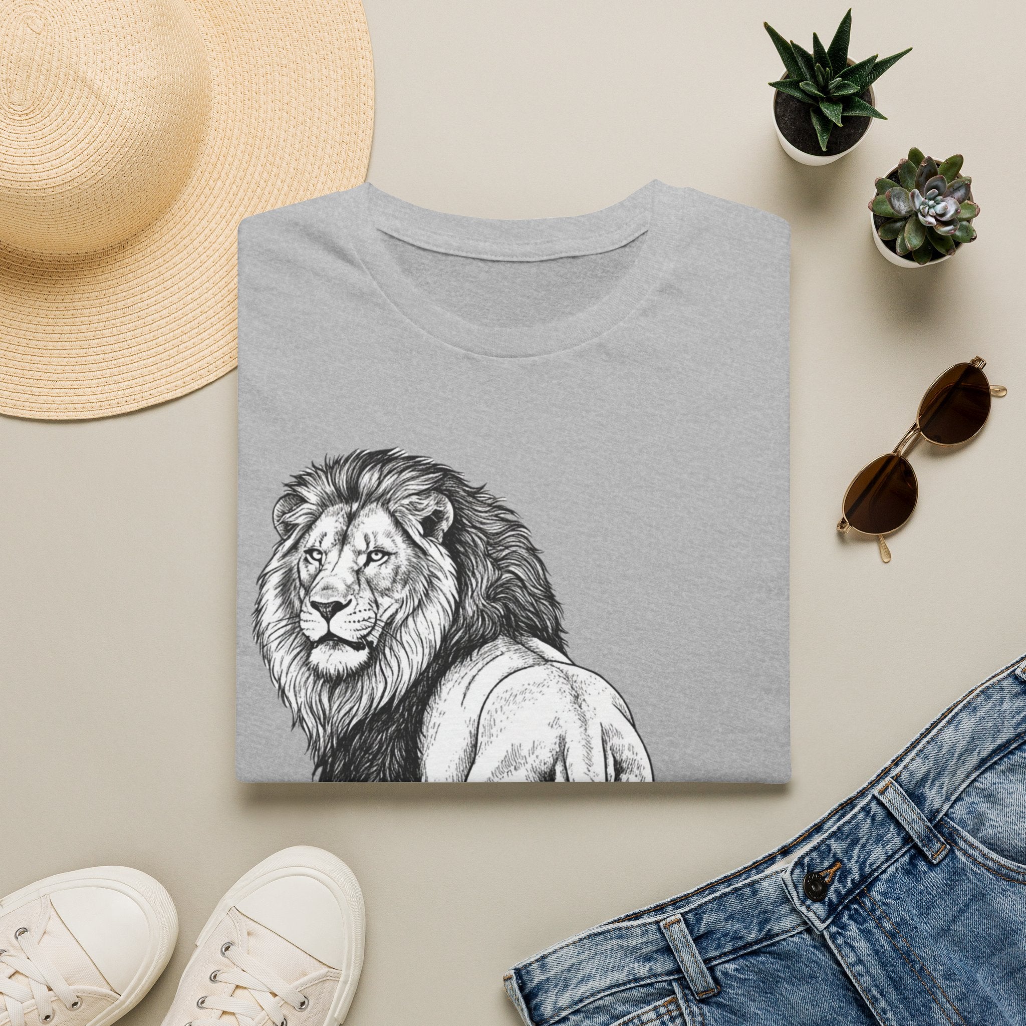 Lion Sketch T-Shirt — Detailed Black & White Lion Illustration Tee
