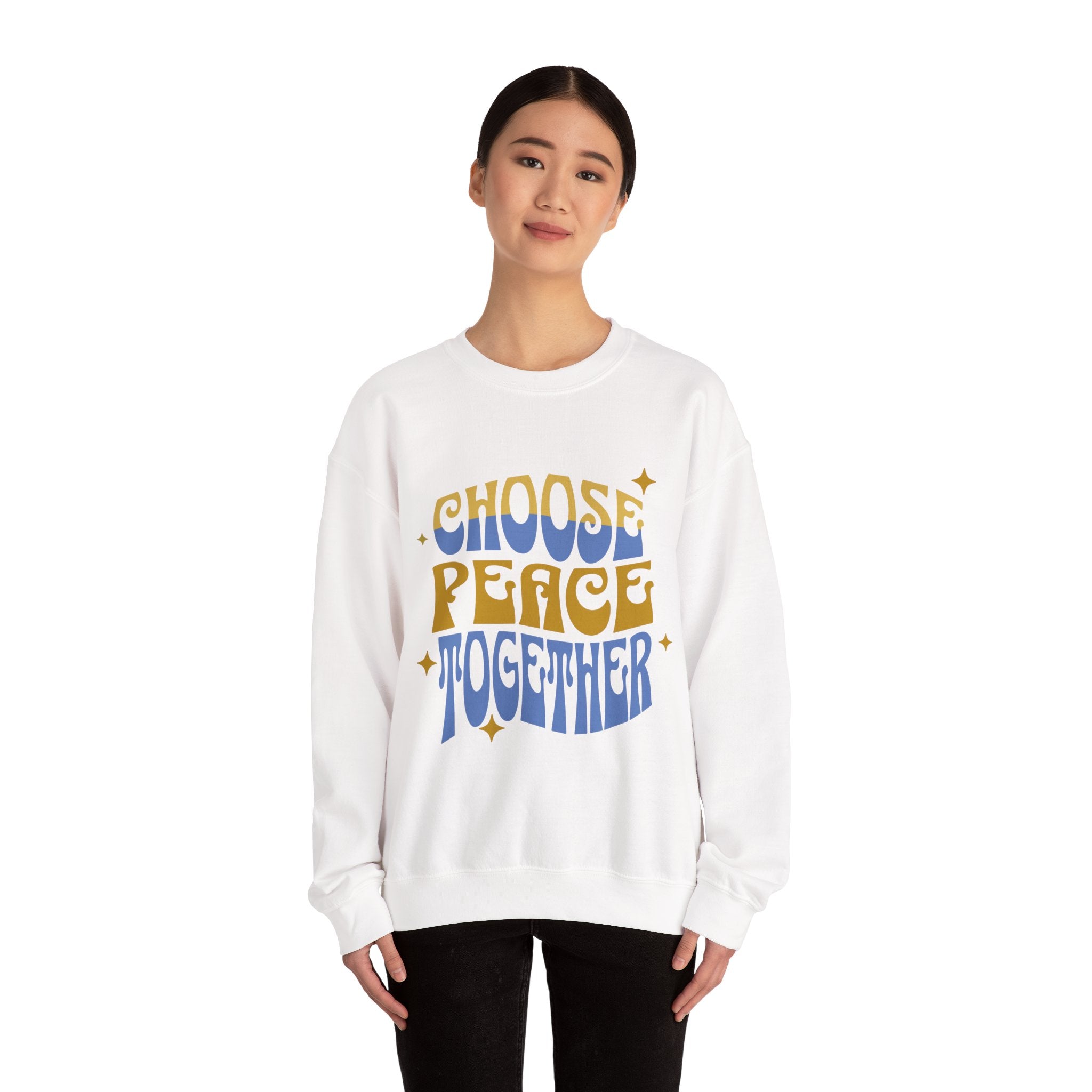Crewneck Sweatshirt — "Choose Peace Together" Retro Typography, Peace & Unity Graphic