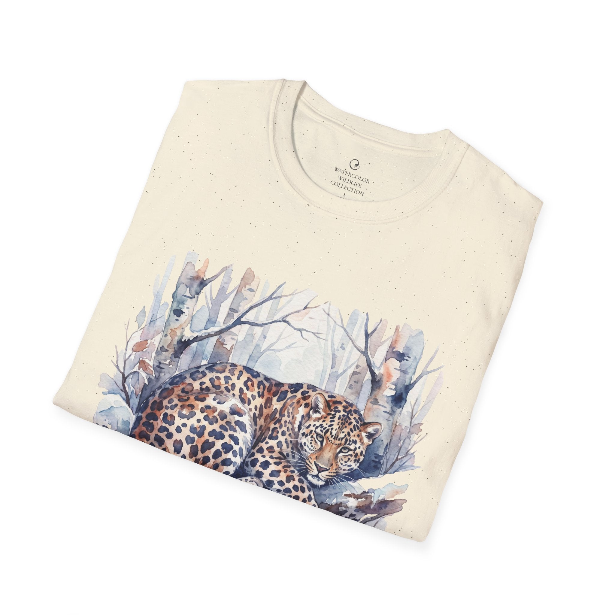 Leopard in Winter Forest T-Shirt — Watercolor Snow Leopard Graphic Tee