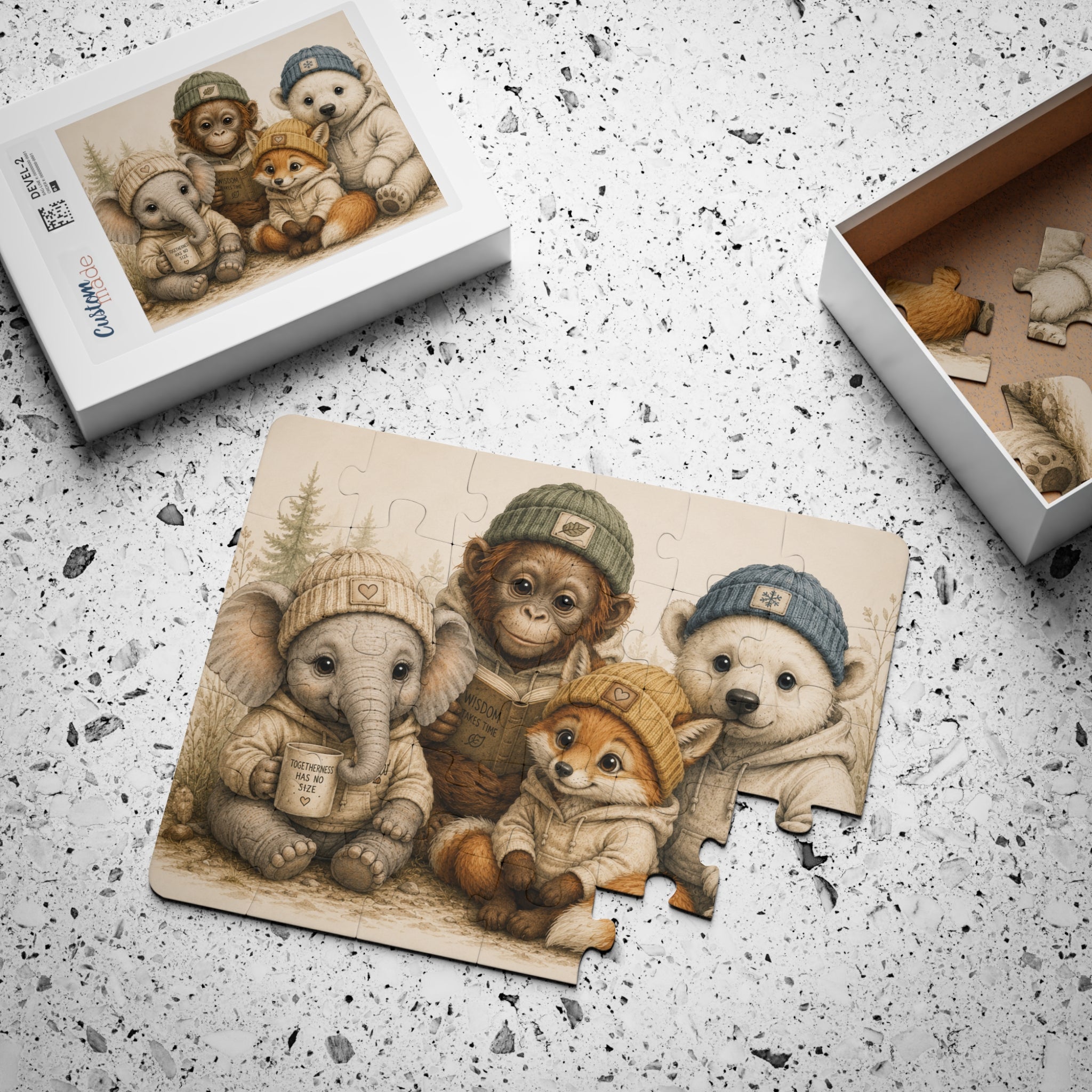 Orrie and  Friends 30-Piece Kids' Puzzle – Cute Baby Animals in Knit Hats