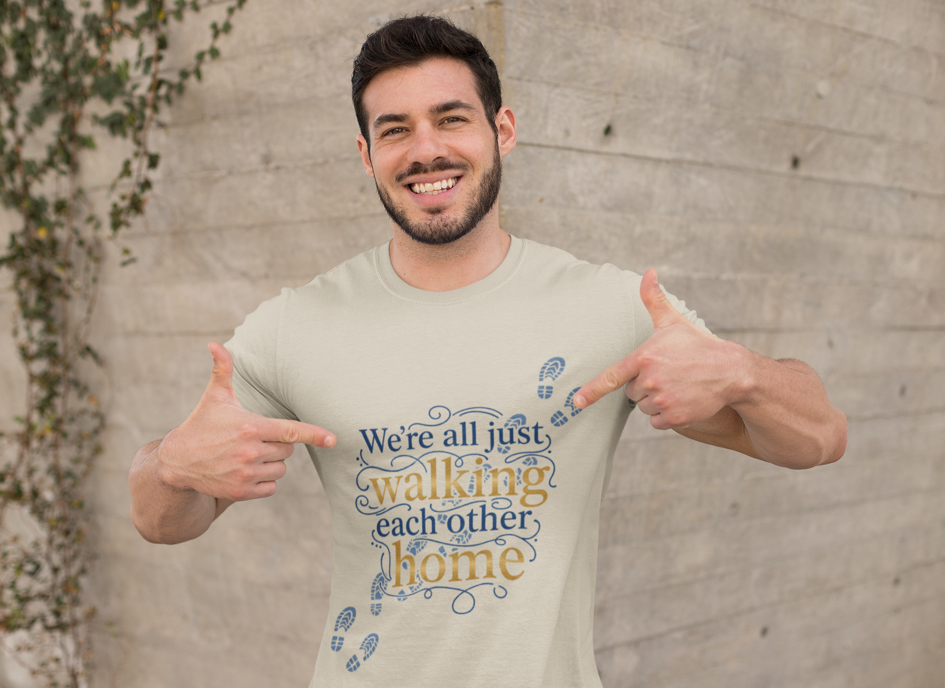 Walking Each Other Home Tee — Inspirational Quote T-Shirt with Footprint Design