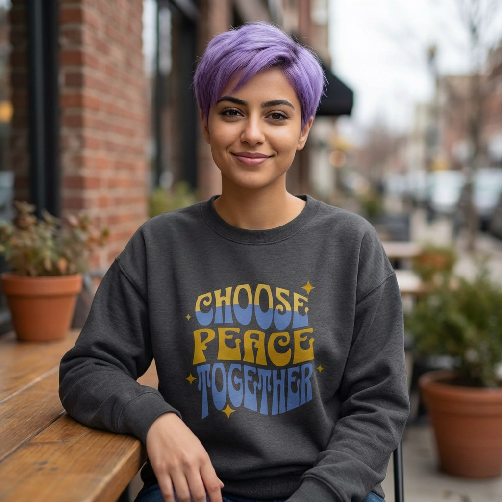 Crewneck Sweatshirt - "Choose Peace Together" Retro Typography Peace Crewneck