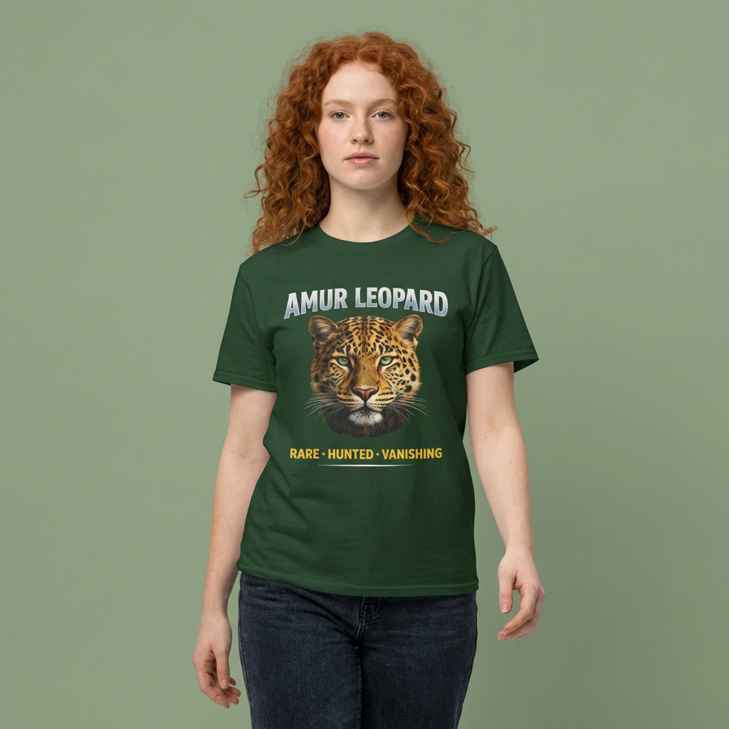 Amur Leopard Conservation Tee — 'Rare • Hunted • Vanishing' Wildlife T-Shirt